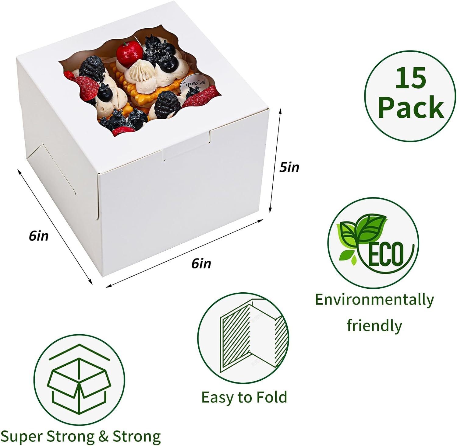 Wholesale 15-Pack 6x6x5 Inch White Cake Boxes with Window for Bakery Carriers Small Bento Cookies Cupcakes Desserts Mother's Day Valentine's Day Factory