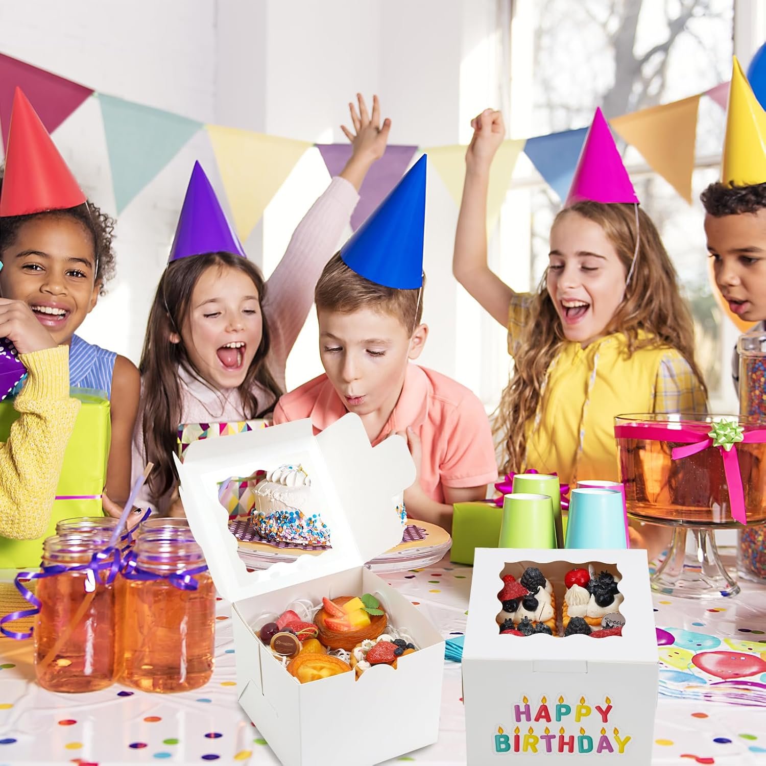 Wholesale 15-Pack 6x6x5 Inch White Cake Boxes with Window for Bakery Carriers Small Bento Cookies Cupcakes Desserts Mother's Day Valentine's Day Factory