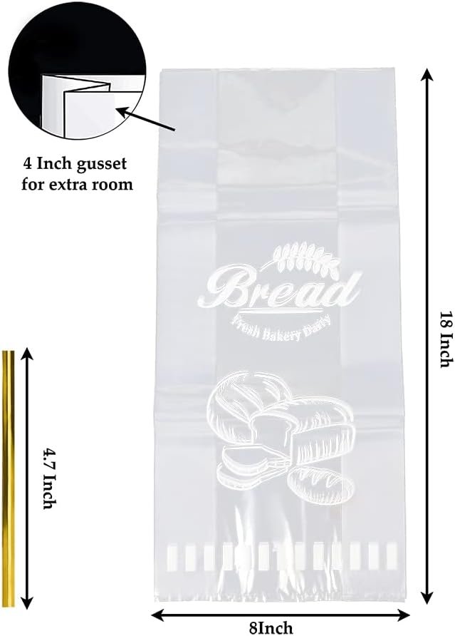 Wholesale 50 Pack Clear Plastic Bread Bags with Ties 8x18 Inch 4 Inch Side Gusset for Sourdough Artisan Loaves Crusty Storage Factory Wholesale 50 Pack Clear Plastic Bread Bags with Ties 8x18 Inch 4 Inch Side Gusset for Sourdough Artisan Loaves Crusty Storage Factory