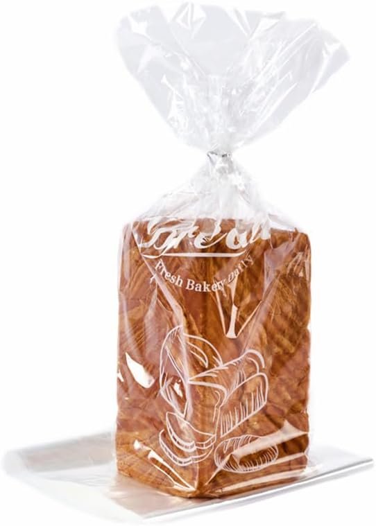 50 Pcs Bread Bags with Ties - 8x18 Inch with 4" Side Gusset Clear Plastic Bakery Bags for Homemade Sourdough, Artisan Loaves, Crusty Bread Storage