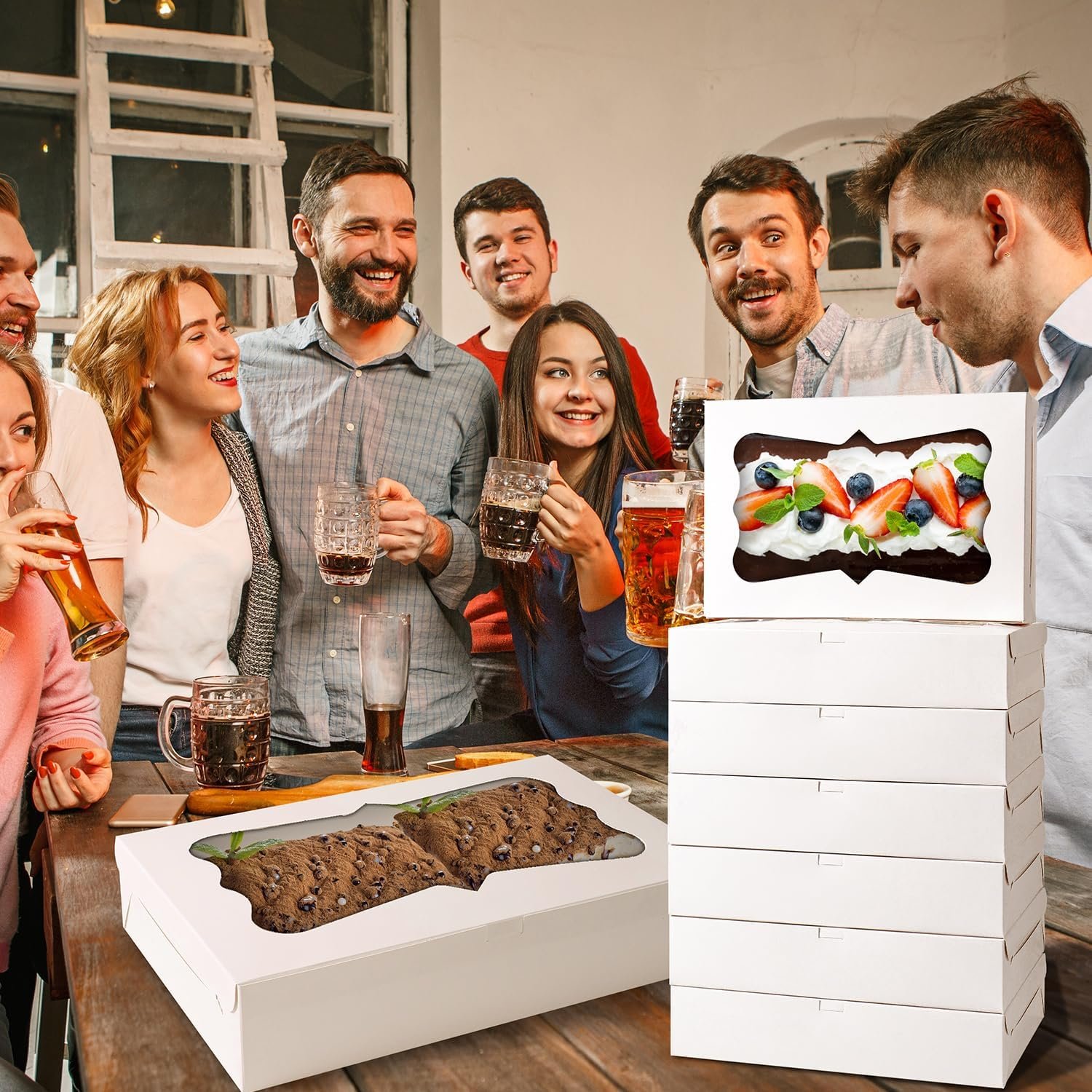 Wholesale 12-Pack 12x8x2.5 Inch Bakery Cookie Boxes with Window 3 Styles for Bread Treats Chocolate Strawberries Desserts Cakes Donuts Muffins Pastries Factory