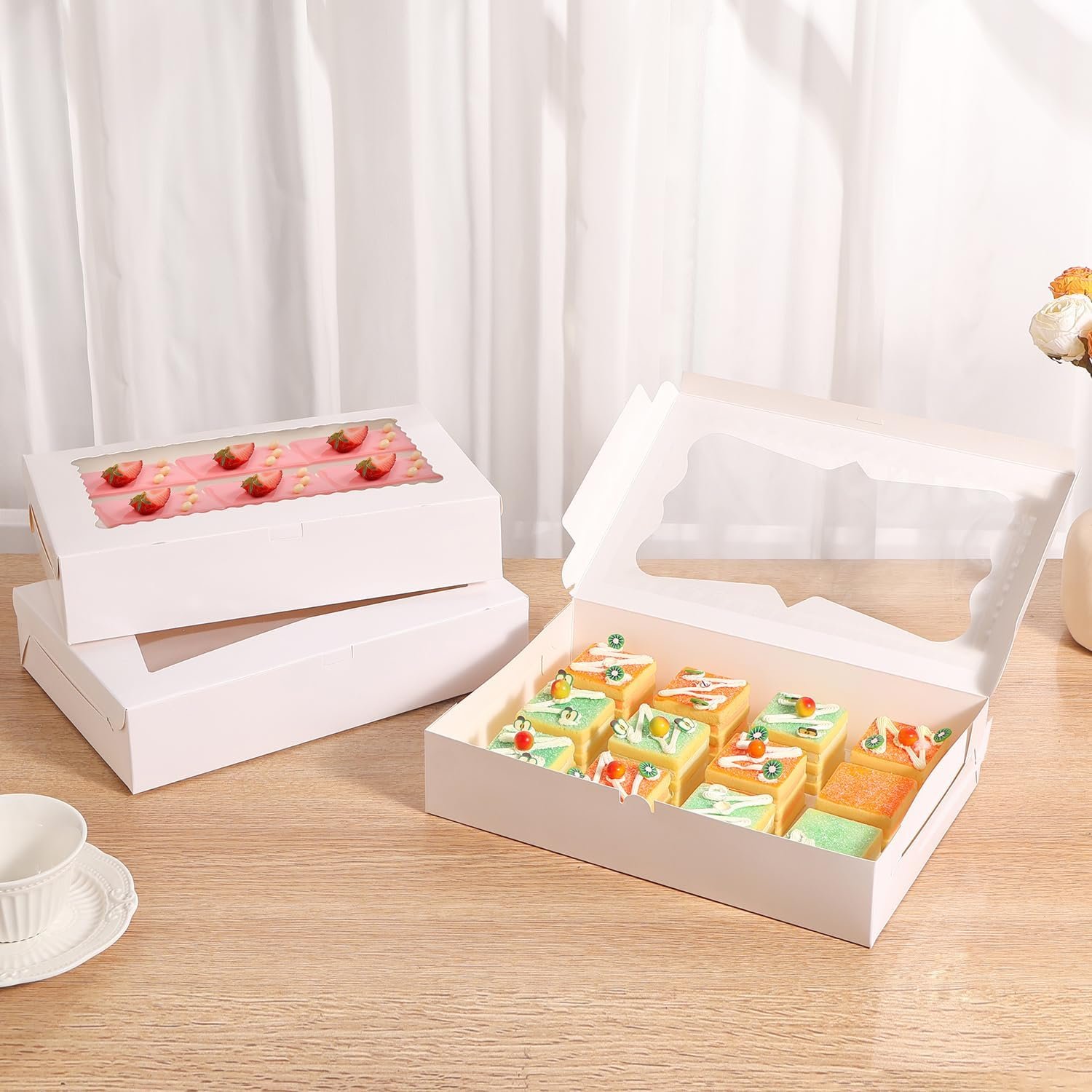 Wholesale 12-Pack 12x8x2.5 Inch Bakery Cookie Boxes with Window 3 Styles for Bread Treats Chocolate Strawberries Desserts Cakes Donuts Muffins Pastries Factory