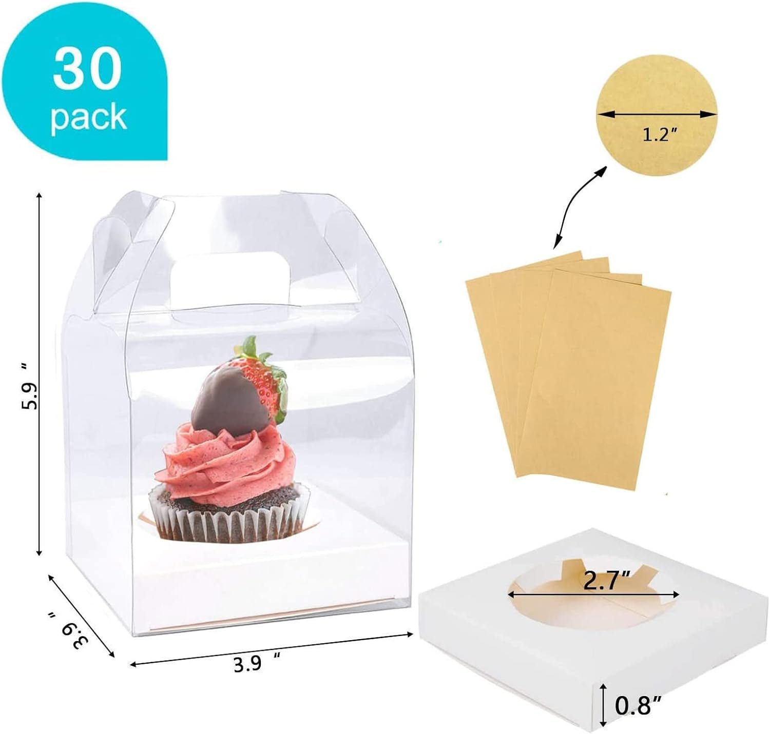 Wholesale 30 Pack Individual Cupcake Boxes with Handles Clear Plastic Inserts Single Favor Containers Factory