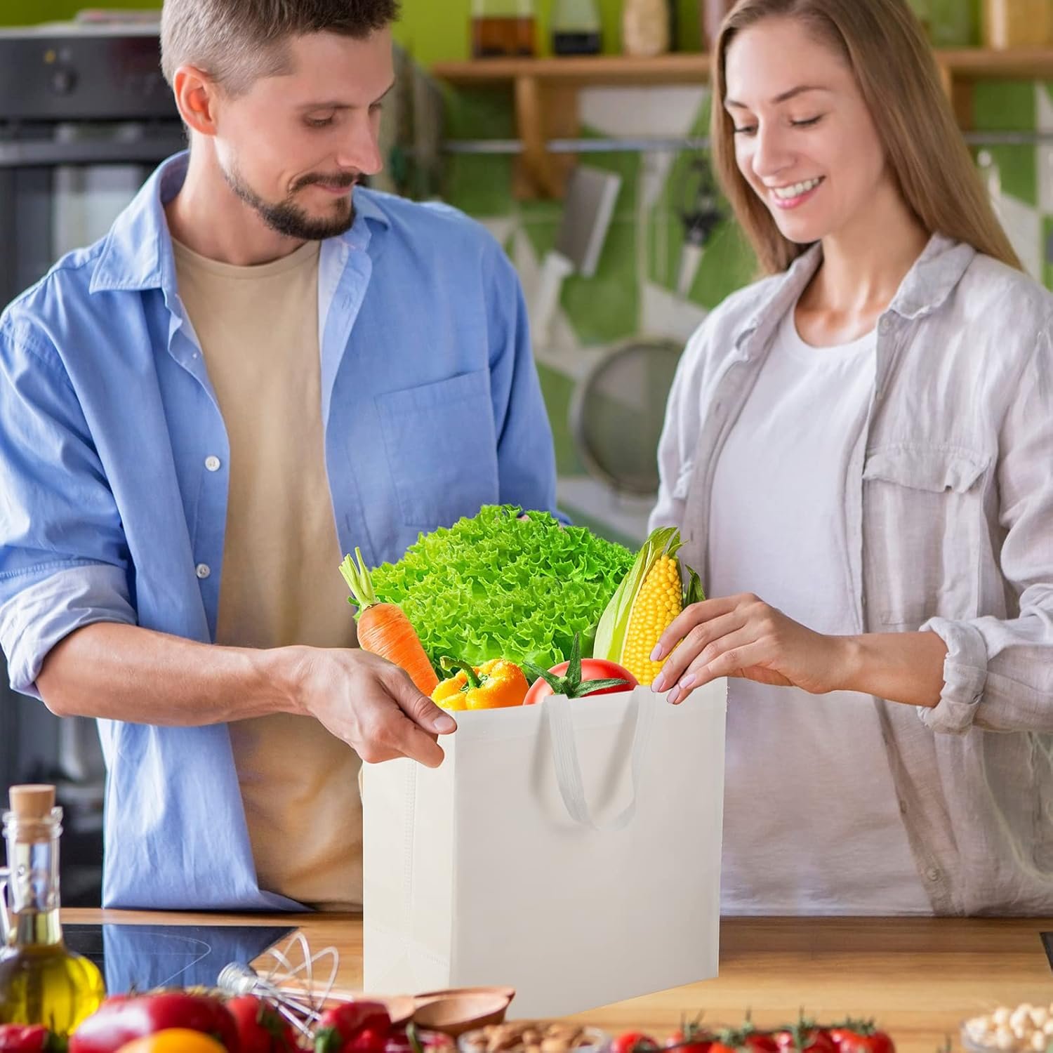 Wholesale 30 Pcs Large Reusable Non Woven Gift Bags with Handles 14.5 x 14 x 6.6'' for Christmas Birthday Party Favors White Factory