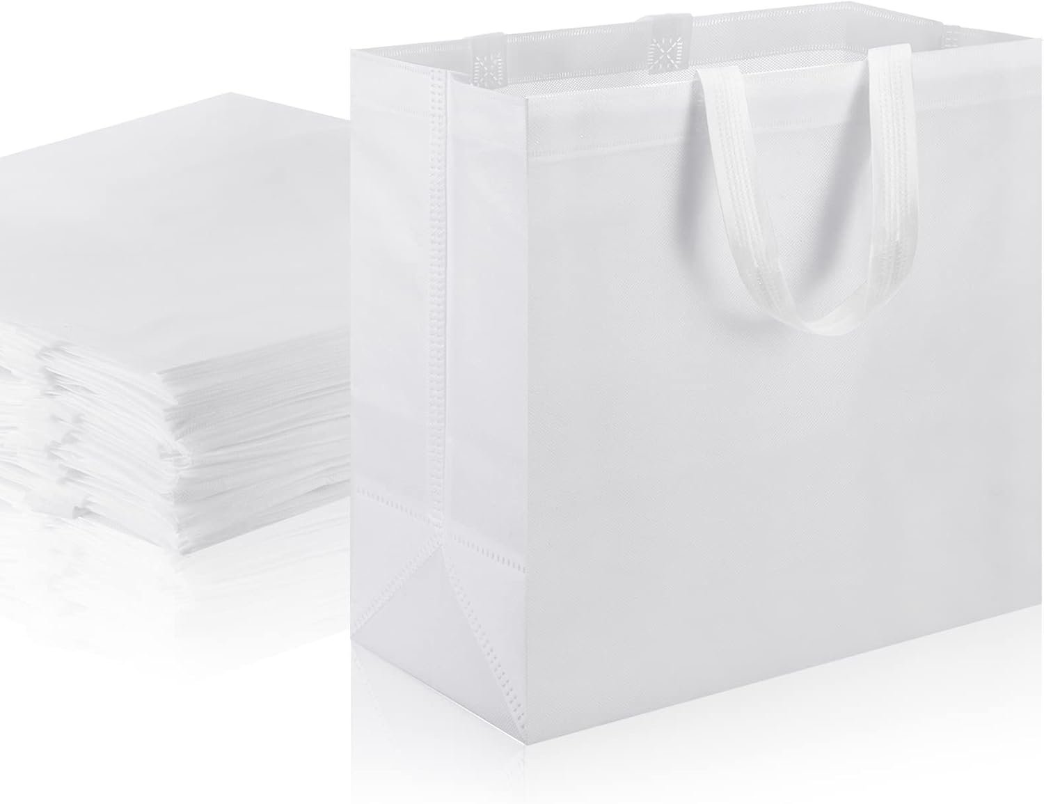 30 Pcs Large Reusable Non Woven Gift Bag Bulk with Handles 14.5 x 14 x 6.6'' Christmas Birthday Party Favors Bags(White)