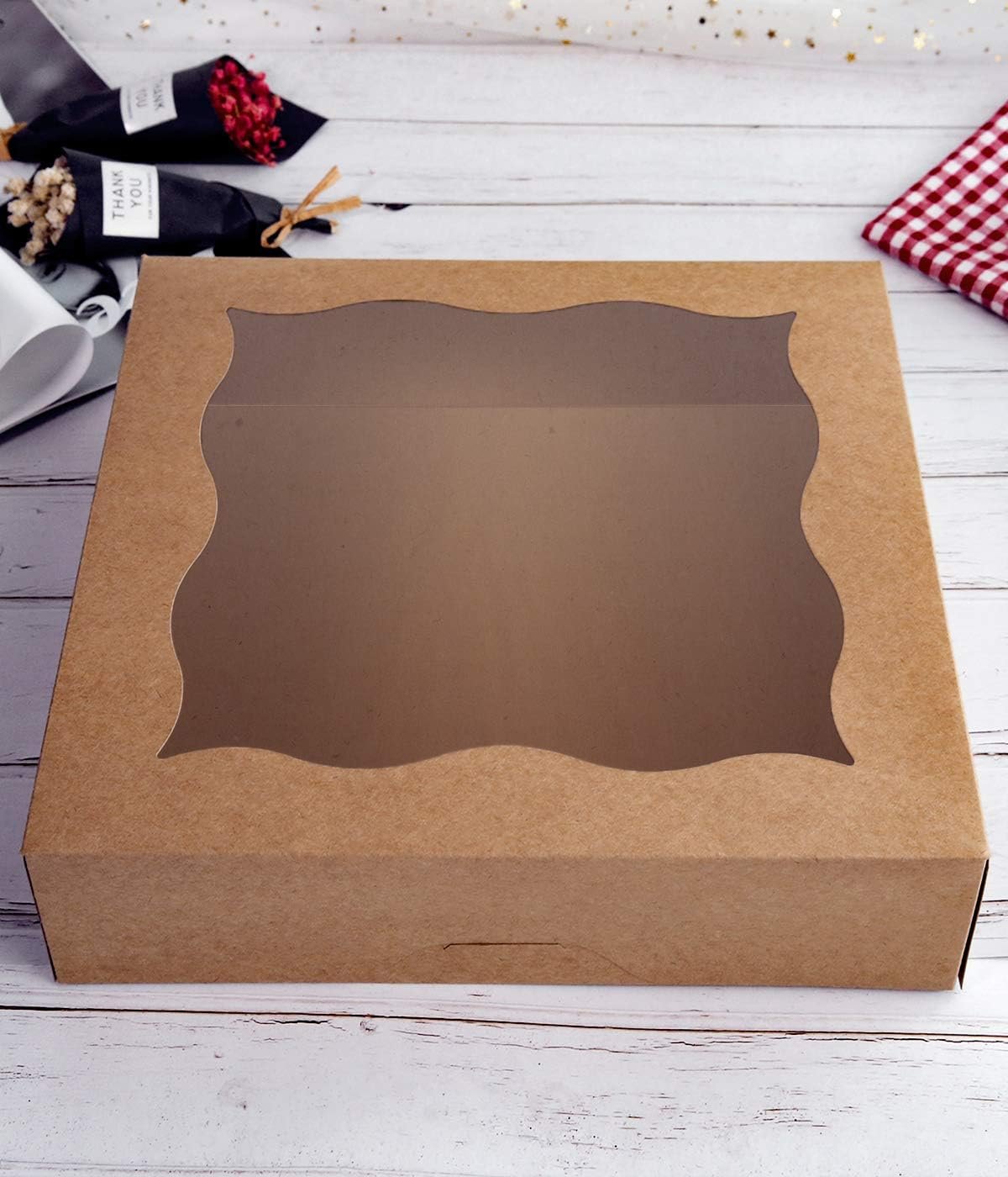 Wholesale 12x12x3 Brown Bakery Boxes with PVC Window for Pies Cookies Large Natural Kraft Paper Pack of 12 Factory