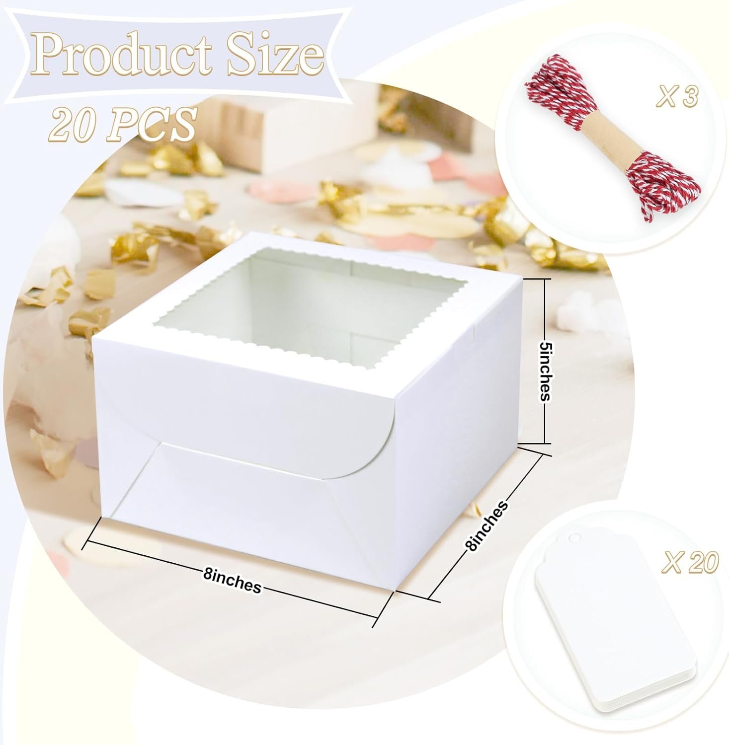 Wholesale 20Pcs 8x8x5 Inch White Cake Boxes with Window Bakery Containers for Pastries Pies Cookies Cupcakes Chocolates Birthday Wedding Factory