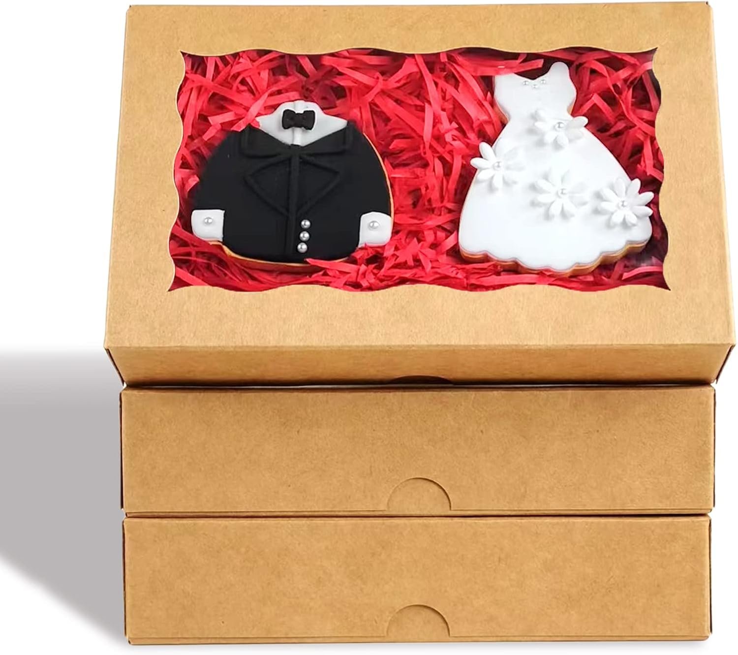 20pcs 7x4.33x1.5 Inch Borwn Cookies Boxes with Window Bakery Boxes Macaron Box Cakesickle Boxes Chocolate Truffle Donut Treat Box for Christmas Valentine's Easter Mother's Day