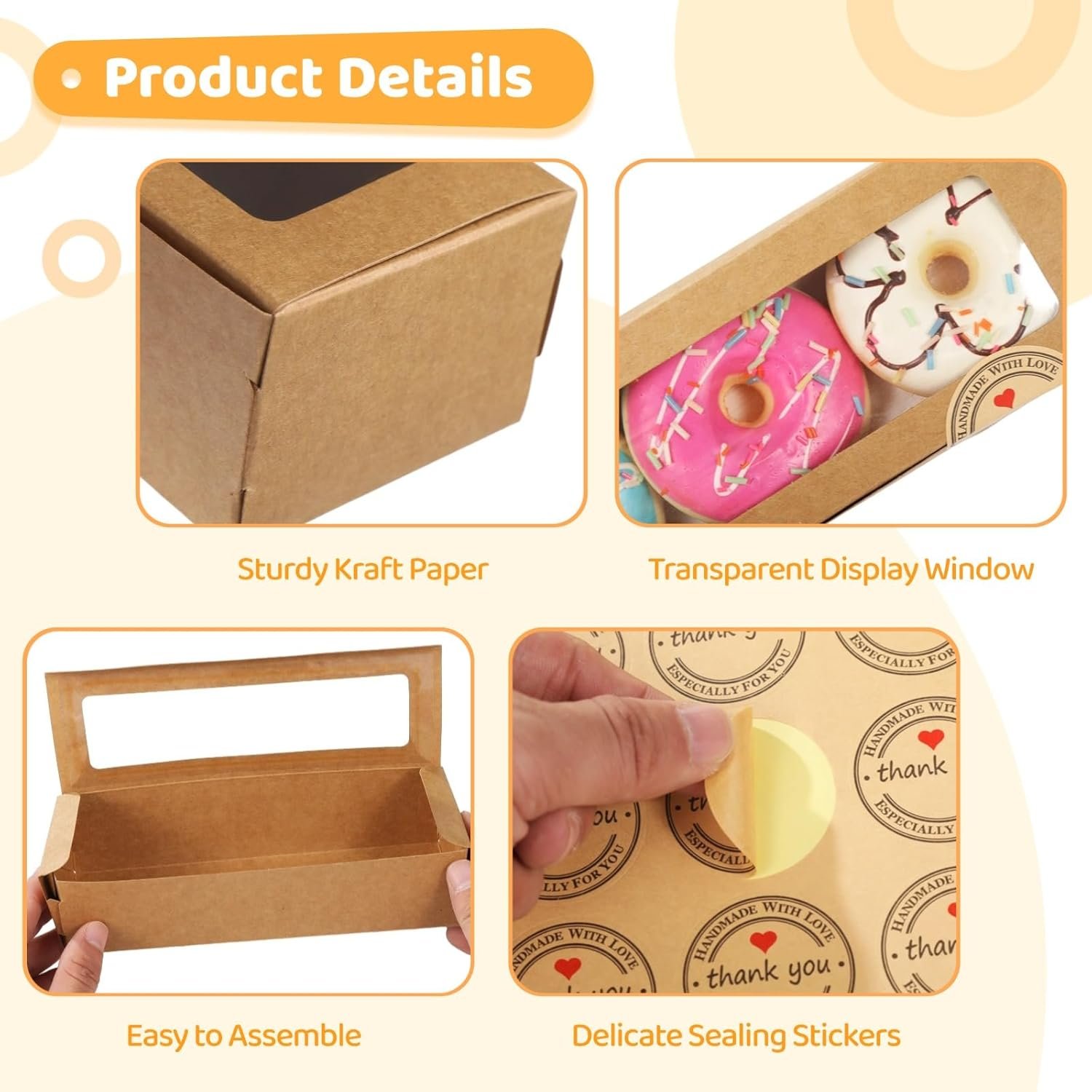 Wholesale 100 Macaron Boxes with Windows and 200 Sealing Stickers Brown Flip-Top Kraft Rectangle Bakery Containers for Desserts Cookies Chocolates Factory Wholesale 100 Macaron Boxes with Windows and 200 Sealing Stickers Brown Flip-Top Kraft Rectangle Bakery Containers for Desserts Cookies Chocolates Factory