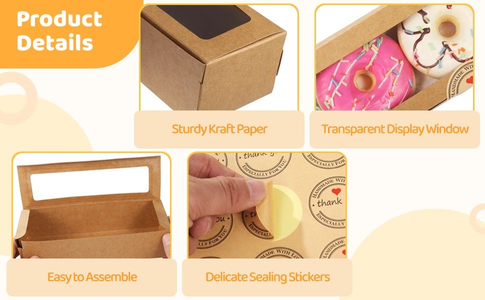 Wholesale 100 Macaron Boxes with Windows and 200 Sealing Stickers Brown Flip-Top Kraft Rectangle Bakery Containers for Desserts Cookies Chocolates Factory Wholesale 100 Macaron Boxes with Windows and 200 Sealing Stickers Brown Flip-Top Kraft Rectangle Bakery Containers for Desserts Cookies Chocolates Factory