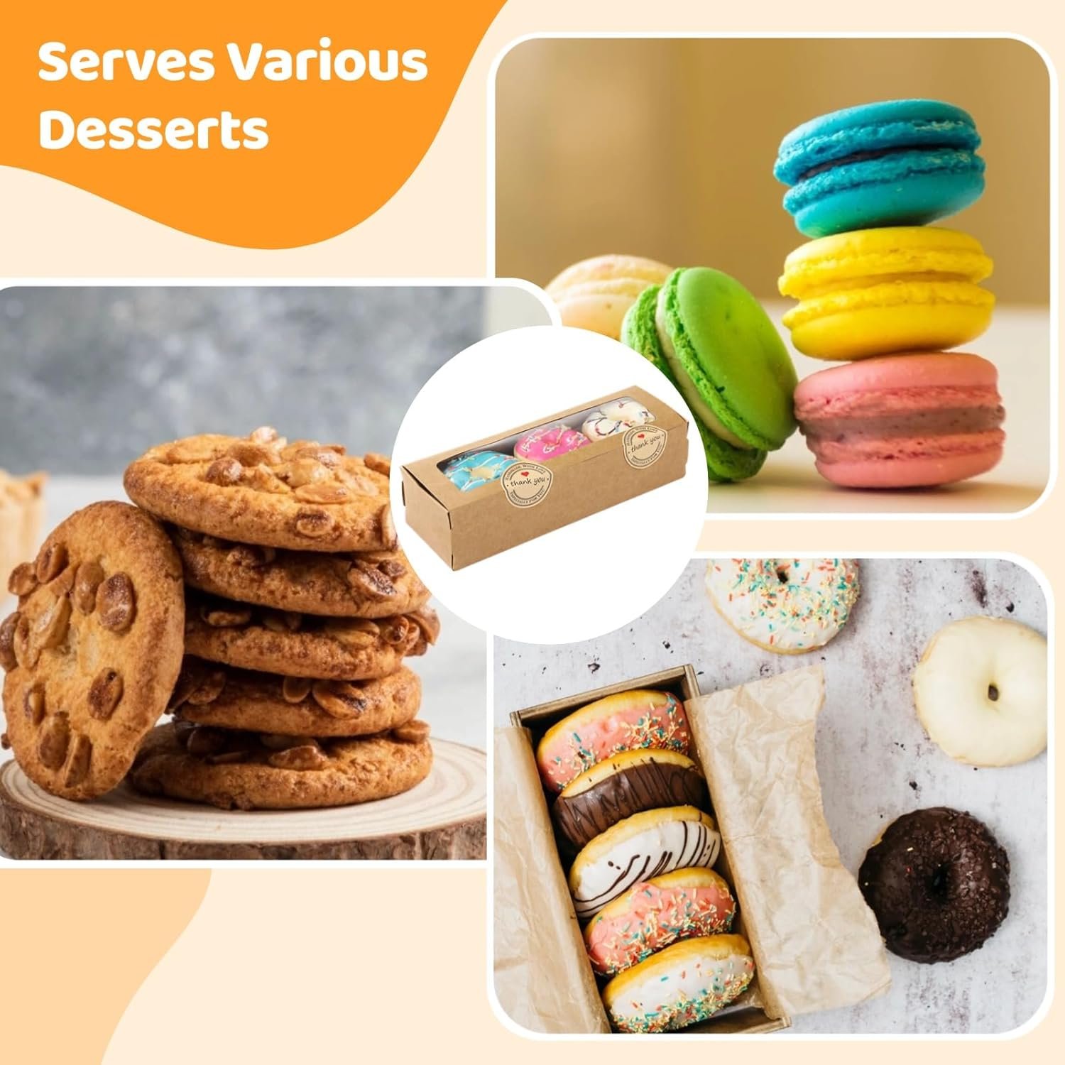 Wholesale 100 Macaron Boxes with Windows and 200 Sealing Stickers Brown Flip-Top Kraft Rectangle Bakery Containers for Desserts Cookies Chocolates Factory Wholesale 100 Macaron Boxes with Windows and 200 Sealing Stickers Brown Flip-Top Kraft Rectangle Bakery Containers for Desserts Cookies Chocolates Factory