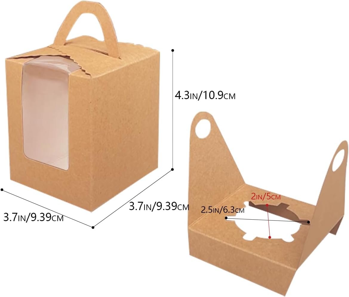 Wholesale Auto-Pop Up Individual Cupcake Boxes with Window 25 Count Brown Single Size 3.7 x 3.7 x 4.3 Inches Cupcake Carrier Factory