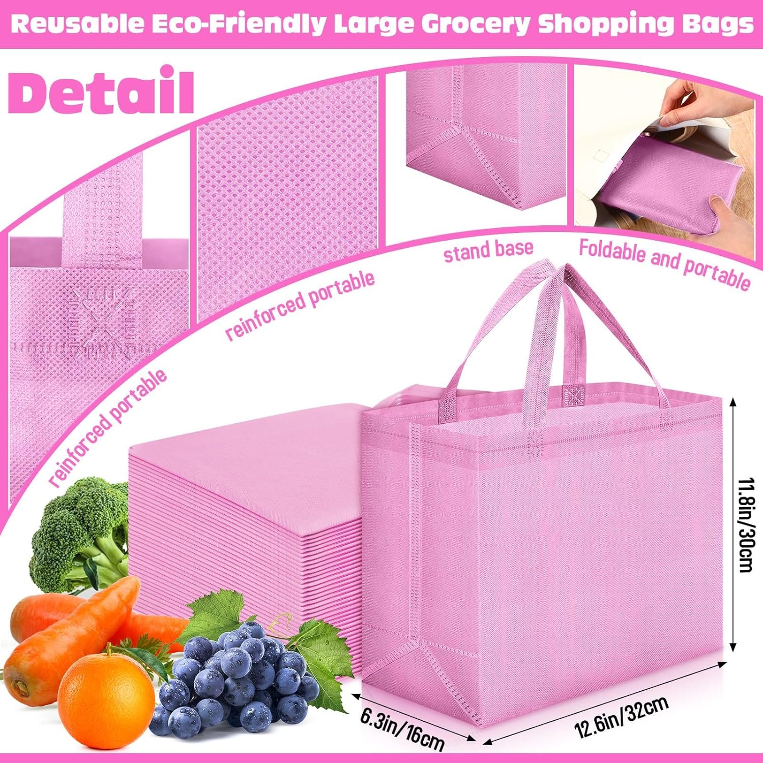 Wholesale Large Reusable Non-Woven Grocery Shopping Bags with Handles Foldable Portable Tote Bulk 12.6 x 11.8 x 6.3 Inch Factory