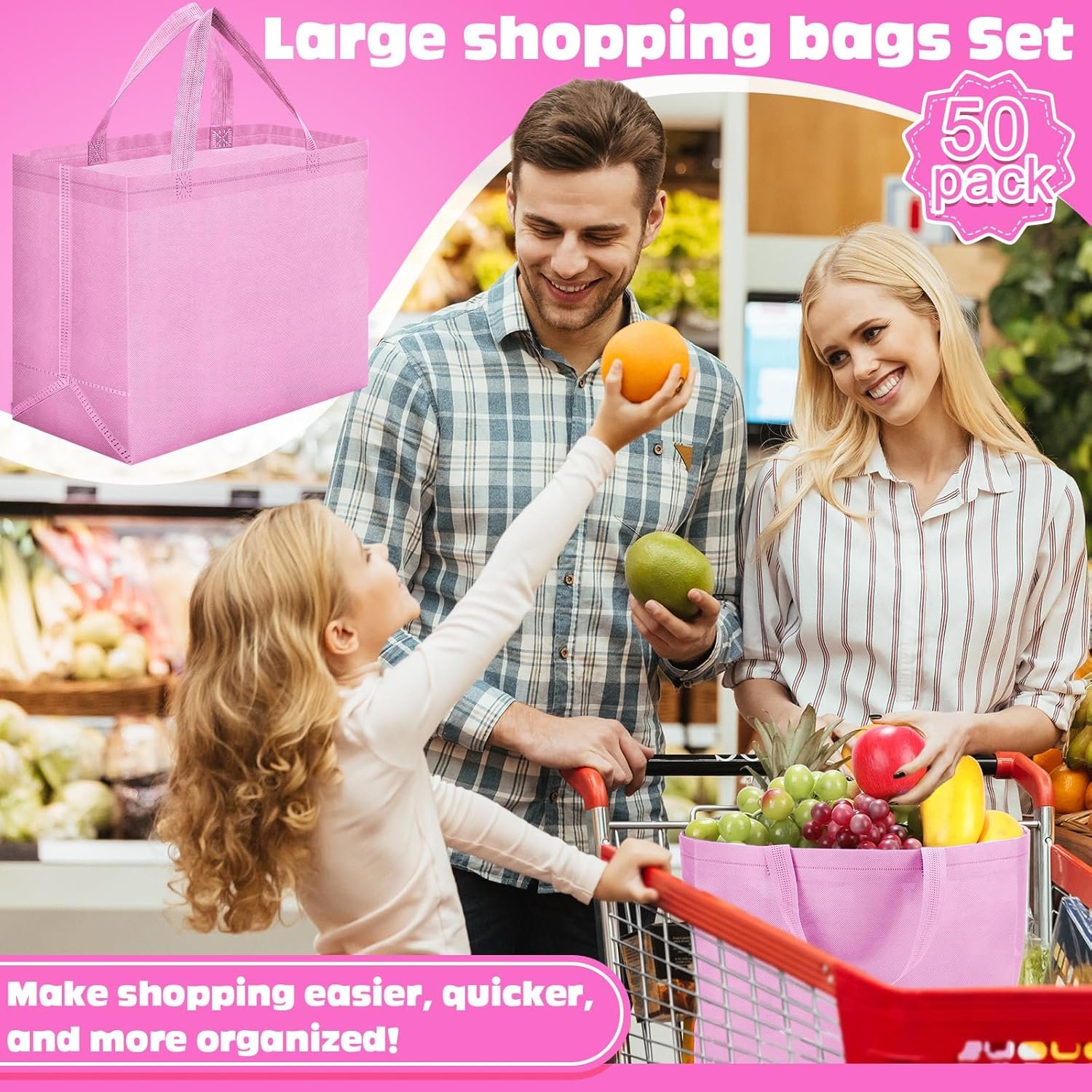 Wholesale Large Reusable Non-Woven Grocery Shopping Bags with Handles Foldable Portable Tote Bulk 12.6 x 11.8 x 6.3 Inch Factory