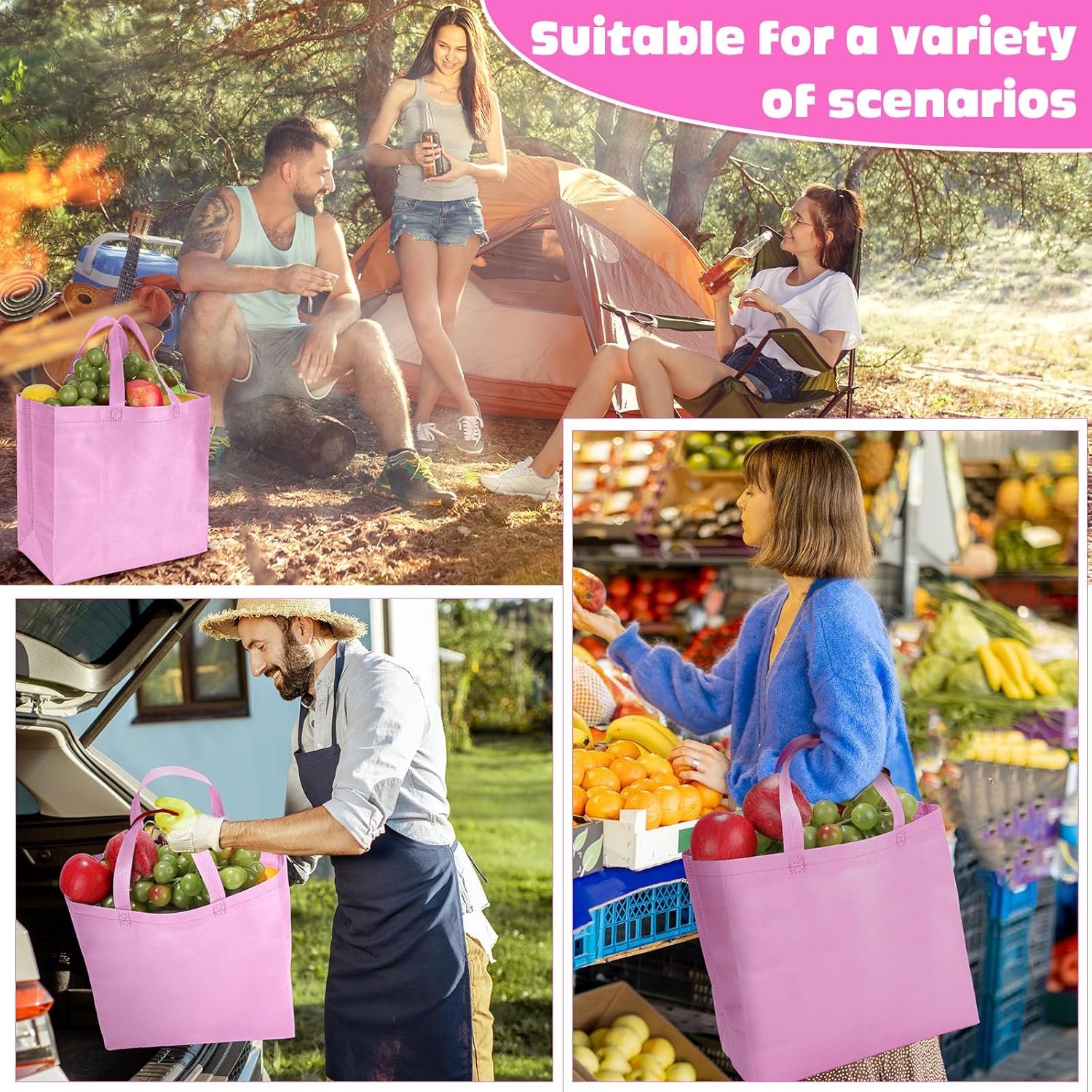 Wholesale Large Reusable Non-Woven Grocery Shopping Bags with Handles Foldable Portable Tote Bulk 12.6 x 11.8 x 6.3 Inch Factory
