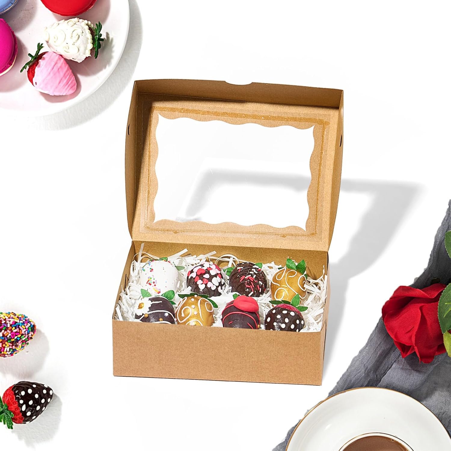 Wholesale 8x6x2.5 Inch Brown Bakery Boxes with Window 8 Pack Gift-Ready Pastry Packaging for Chocolate Strawberries Macarons Truffles Cookies Donuts Holiday Celebrations Factory