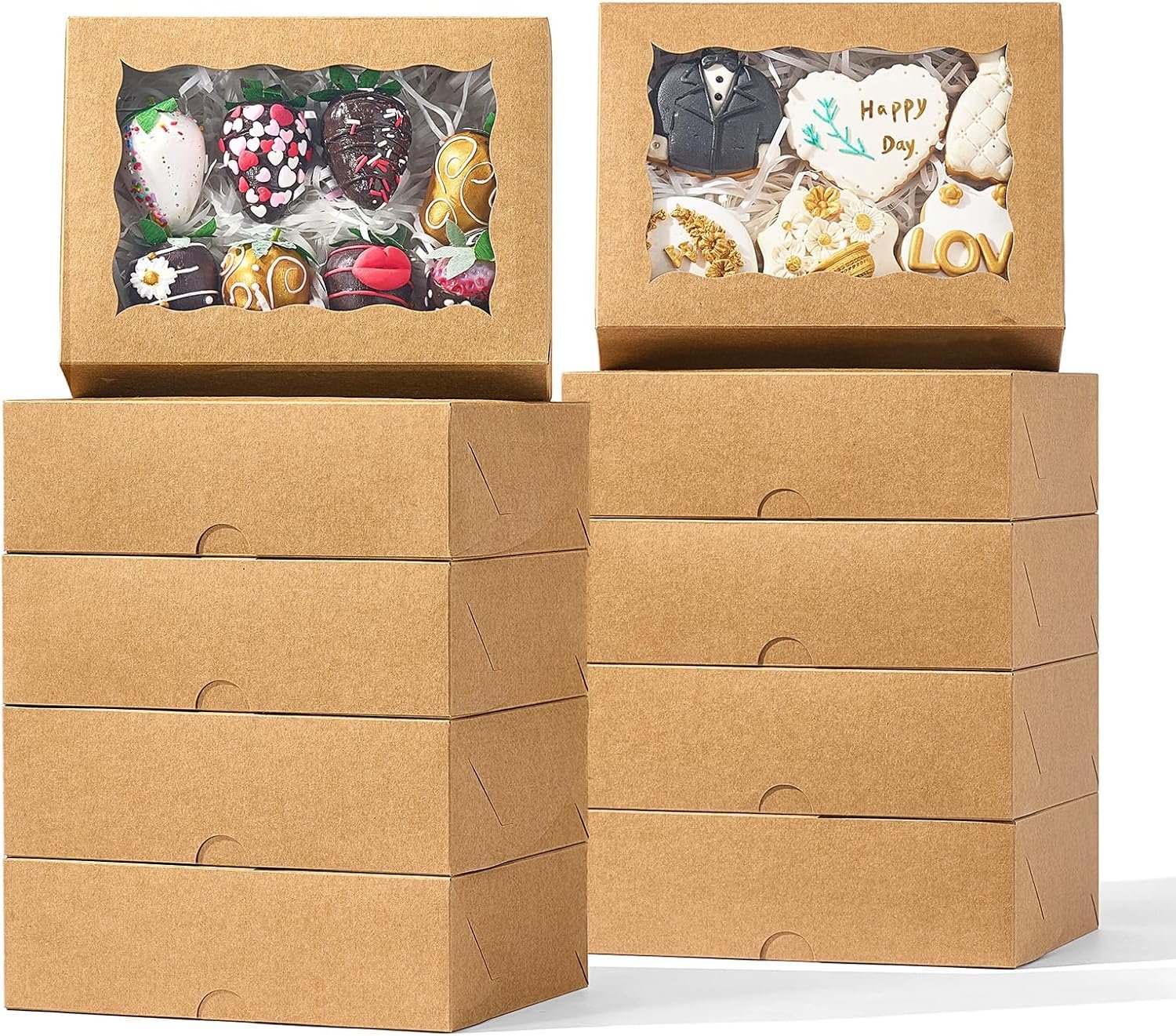 8PCS Brown Bakery Boxes with Window, 8x6x2.5 Inch Gift-Ready Pastry Box for Chocolate Strawberries, Macarons, Truffles, Ores, Cookies, Donuts, Perfect for Different Holiday Celebrate