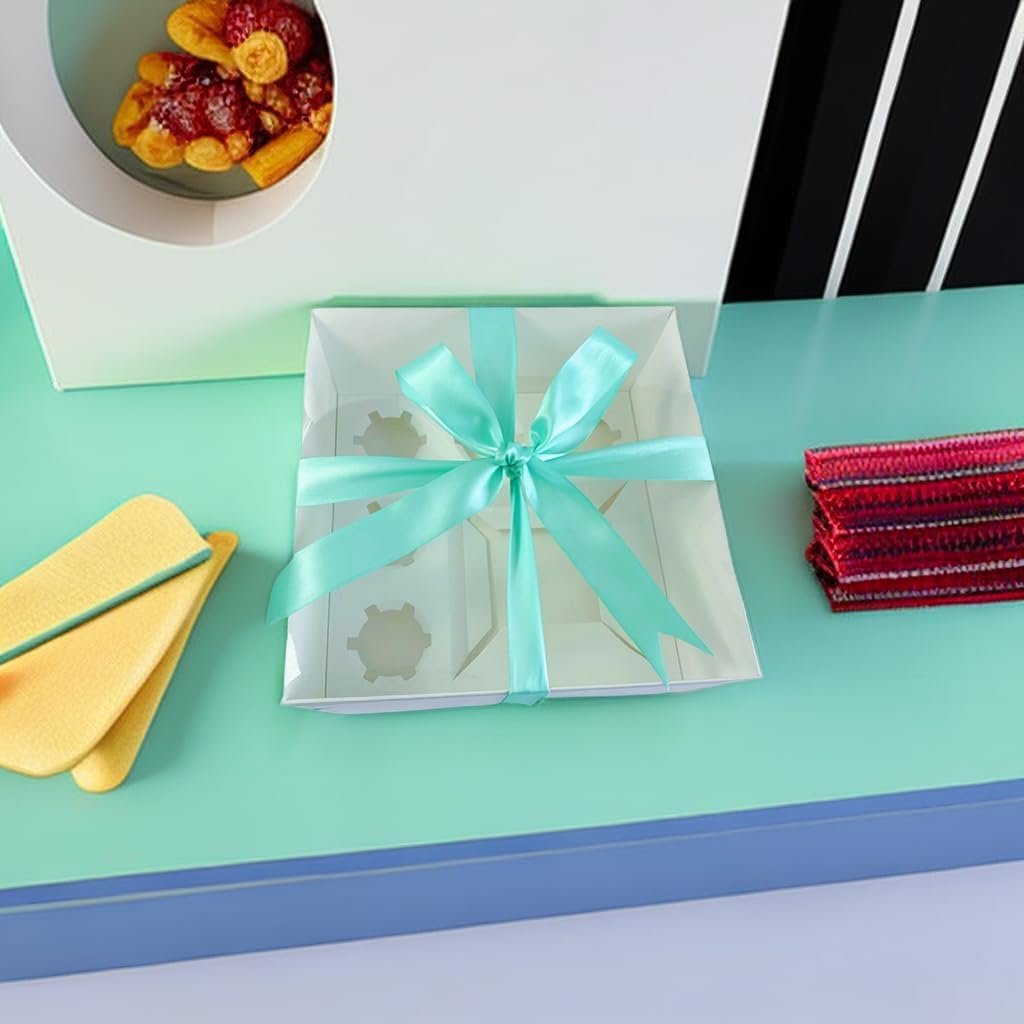 Wholesale 5-Pack Cupcake Box Combo Full Clear Lid 1.2-Inch Wide Ribbon Storage for 1 Small Cake 5 Cupcakes Includes Stickers Birthday Party Mother's Day Tiffany Blue supplier