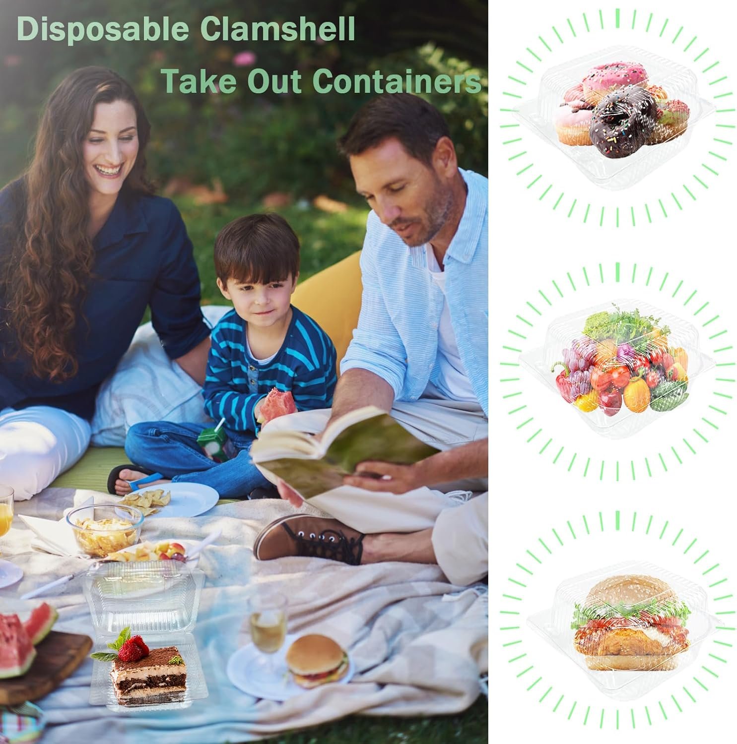 Wholesale 50 Pcs Clear Hinged Plastic Containers with Lids Square To-Go Clamshell Takeout Trays for Desserts Cakes Cookies Salads Pasta Sandwiches Factory