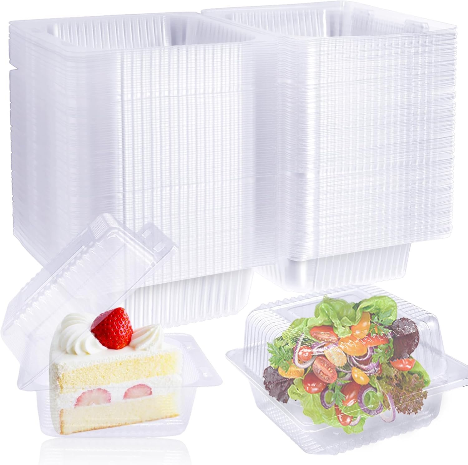 50 Pcs Clear Hinged Plastic Containers with Lids,Square To Go Containers,Disposable Clamshell Takeout Tray for Dessert,Cakes,Cookies,Salads,Pasta,Sandwiches