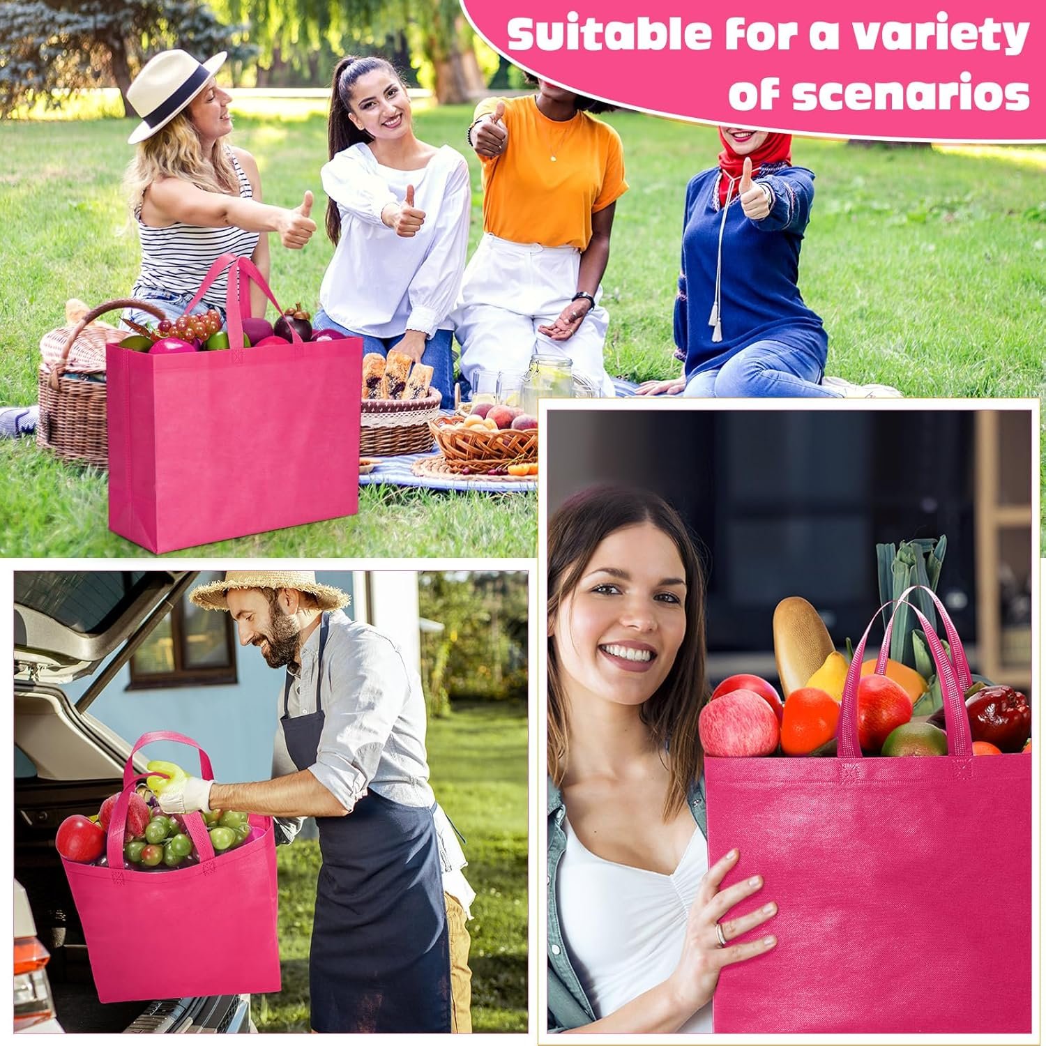 Wholesale Large Reusable Non-Woven Grocery Shopping Bags with Handles Foldable Portable Tote 16x6x12 Inch Factory