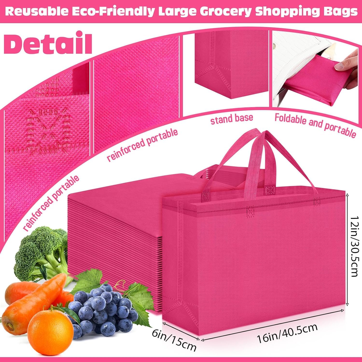 Wholesale Large Reusable Non-Woven Grocery Shopping Bags with Handles Foldable Portable Tote 16x6x12 Inch Factory