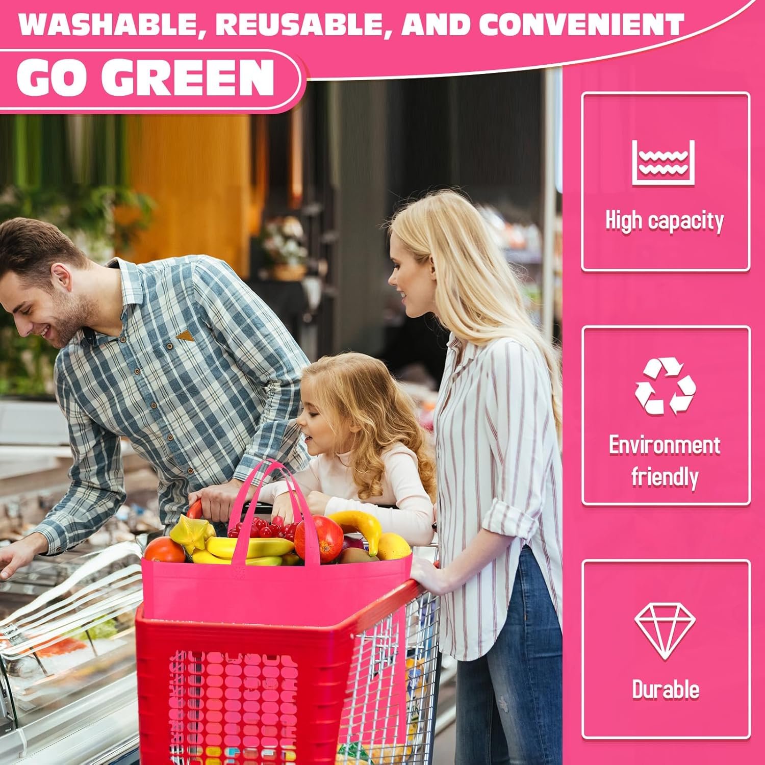 Wholesale Large Reusable Non-Woven Grocery Shopping Bags with Handles Foldable Portable Tote 16x6x12 Inch Factory