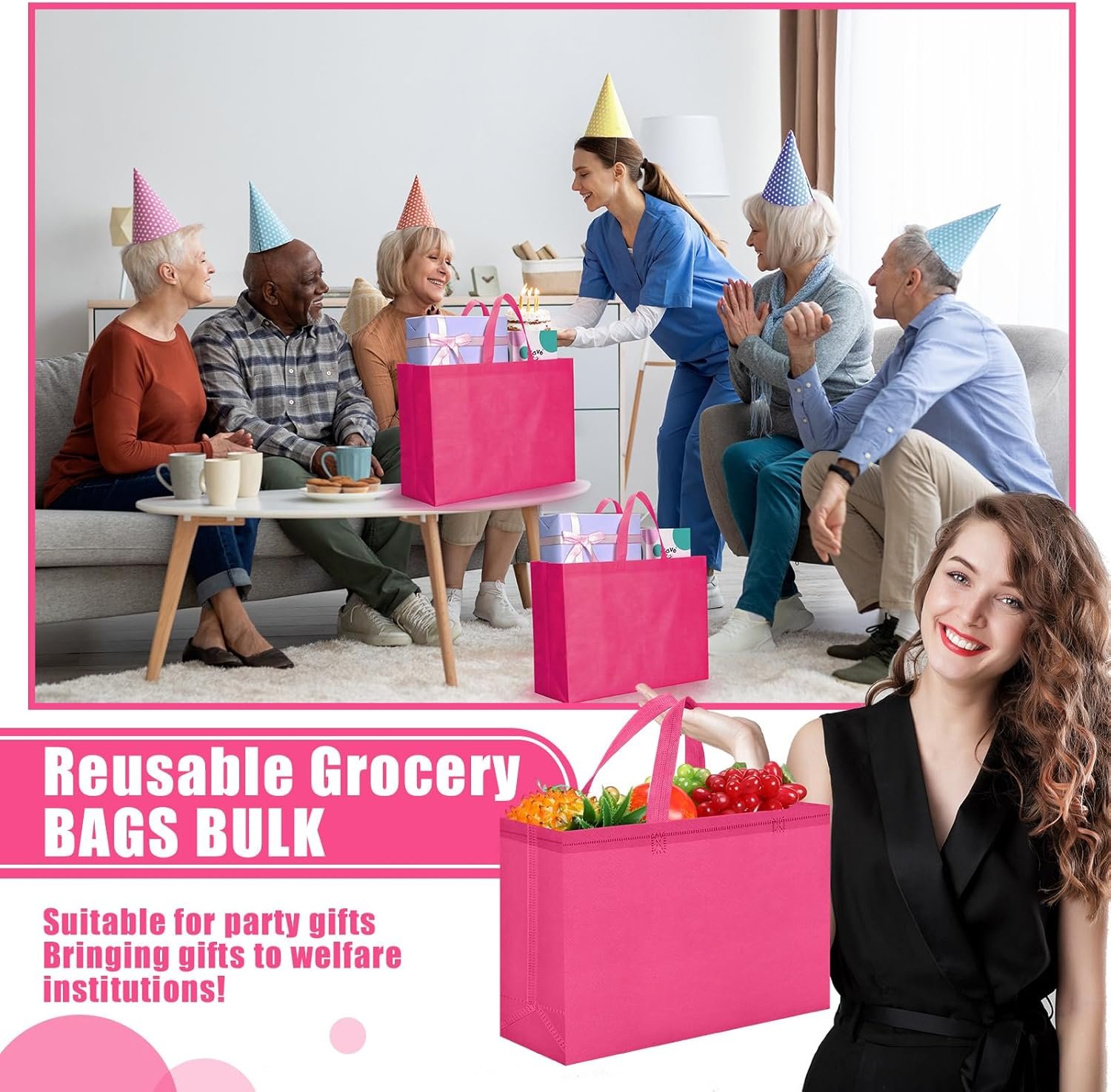 Wholesale Large Reusable Non-Woven Grocery Shopping Bags with Handles Foldable Portable Tote 16x6x12 Inch Factory