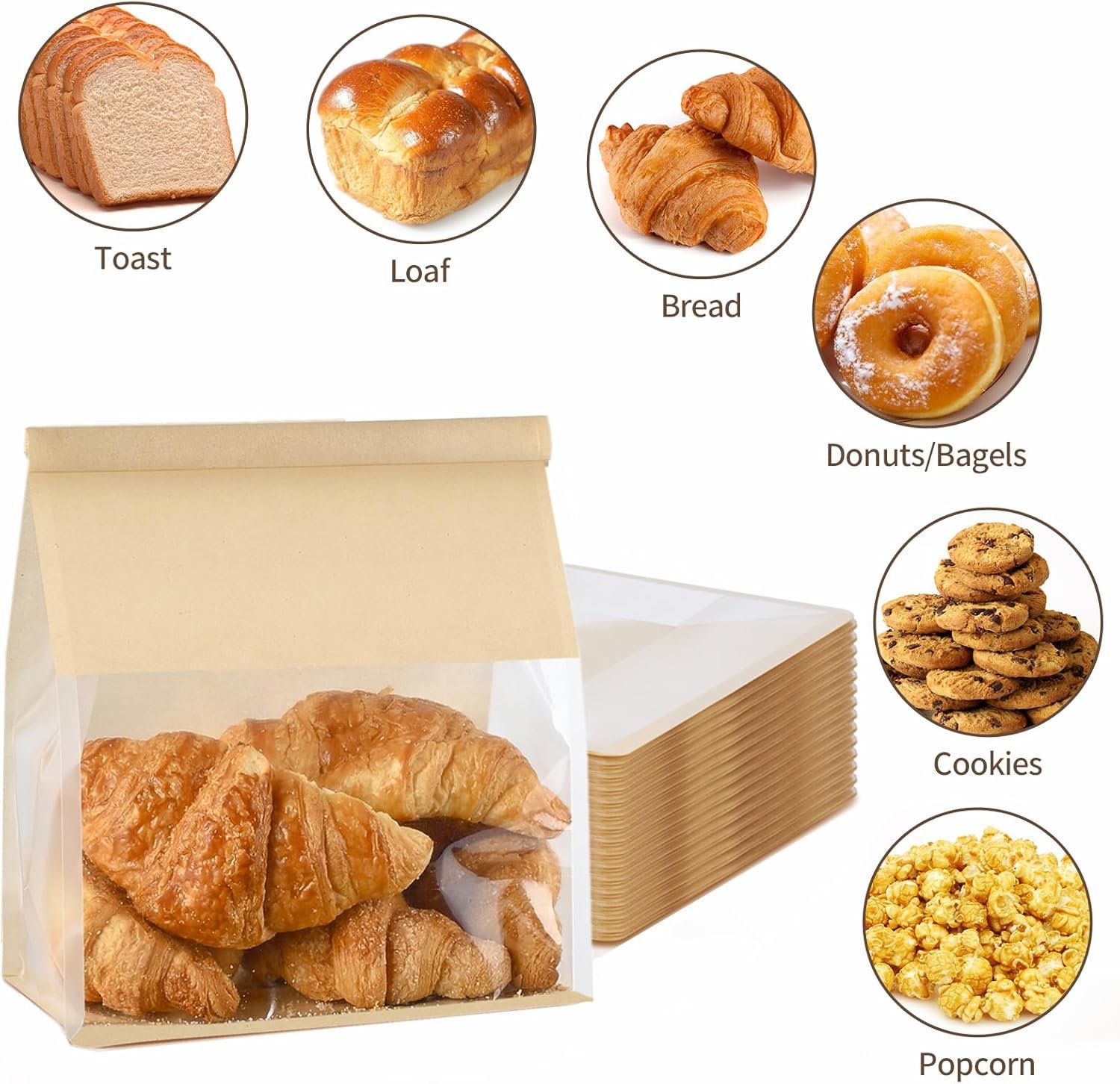 Wholesale 50Pcs Large Resealable Paper Bread Bags for Sourdough Bakery Storage with Clear Window Tin Tie Lock (8.7x4.3x11 Inch) Factory