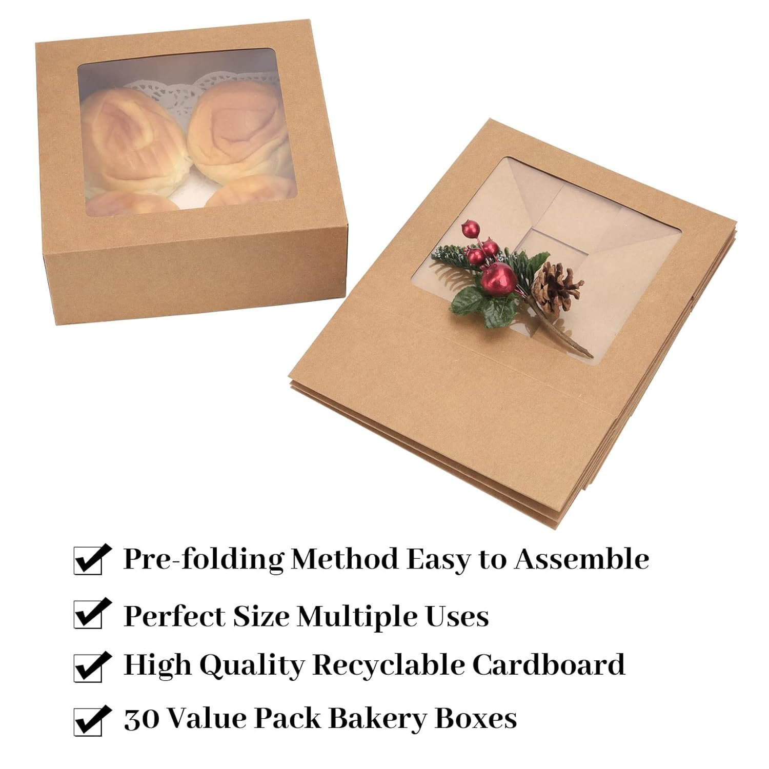 Wholesale 8x8x3 Inch Kraft Cookie Candy Boxes with Window for Chocolate Covered Strawberries Macarons Donuts Breakable Hearts Baked Goods Gift Treats Charcuterie 30 Pack Brown Factory