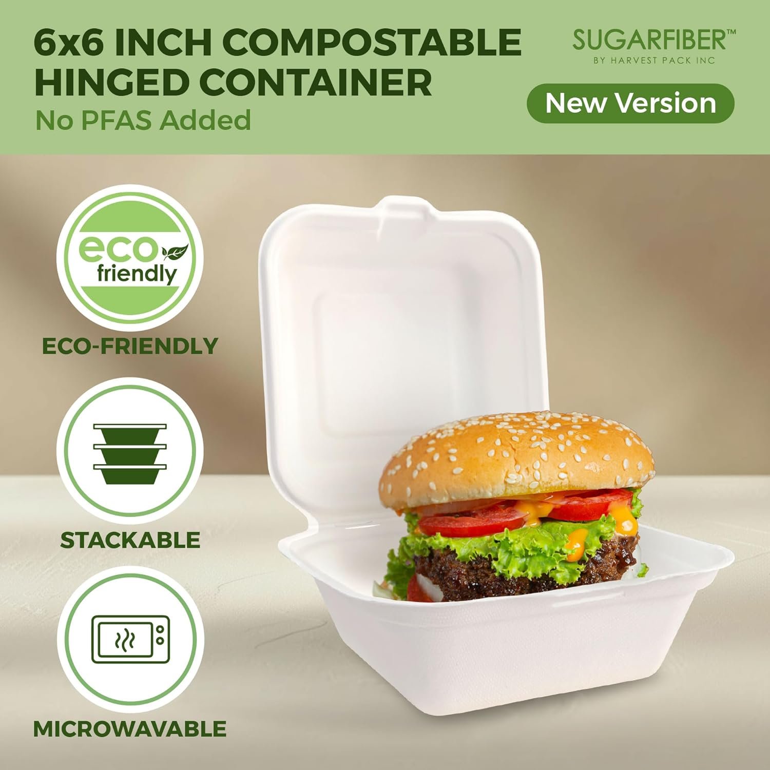 Wholesale 50 Count 6x6 Inch White Compostable Hinged Food Containers Disposable Square Single Compartment Clamshell Takeout Boxes Eco-Friendly Bagasse Sugarcane No PFAS Factory
