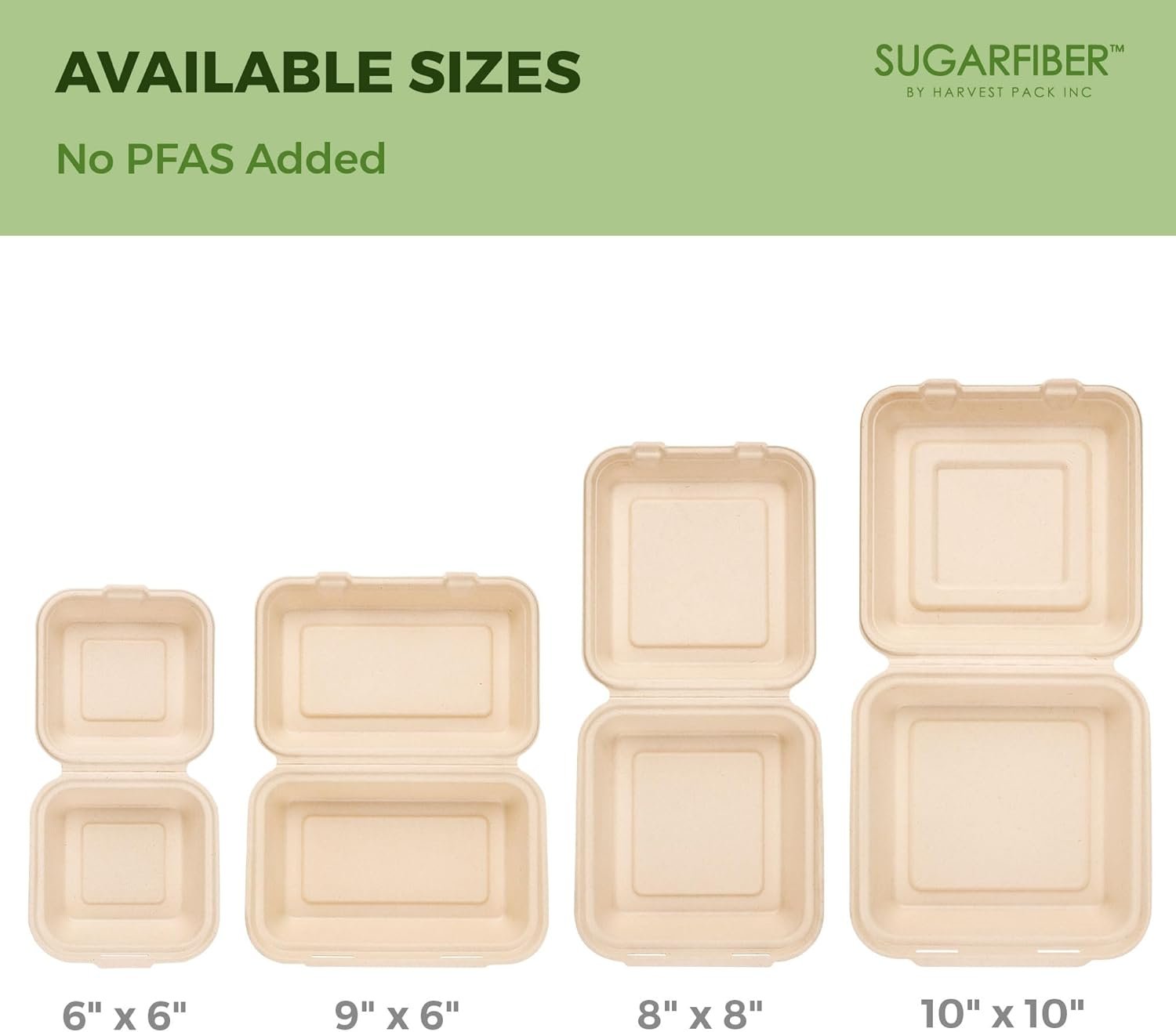 Wholesale 50 Count 6x6 Inch White Compostable Hinged Food Containers Disposable Square Single Compartment Clamshell Takeout Boxes Eco-Friendly Bagasse Sugarcane No PFAS Factory