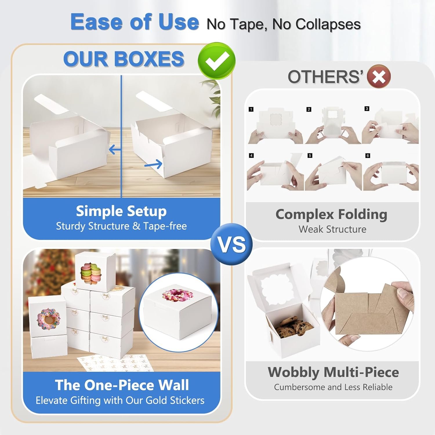 Wholesale 4x4x2.5 Inch White Cookie Boxes 50 Pack Bakery Window Treat Containers for Macarons Donuts Cake Slices Gifting To-Go Factory Wholesale 4x4x2.5 Inch White Cookie Boxes 50 Pack Bakery Window Treat Containers for Macarons Donuts Cake Slices Gifting To-Go Factory