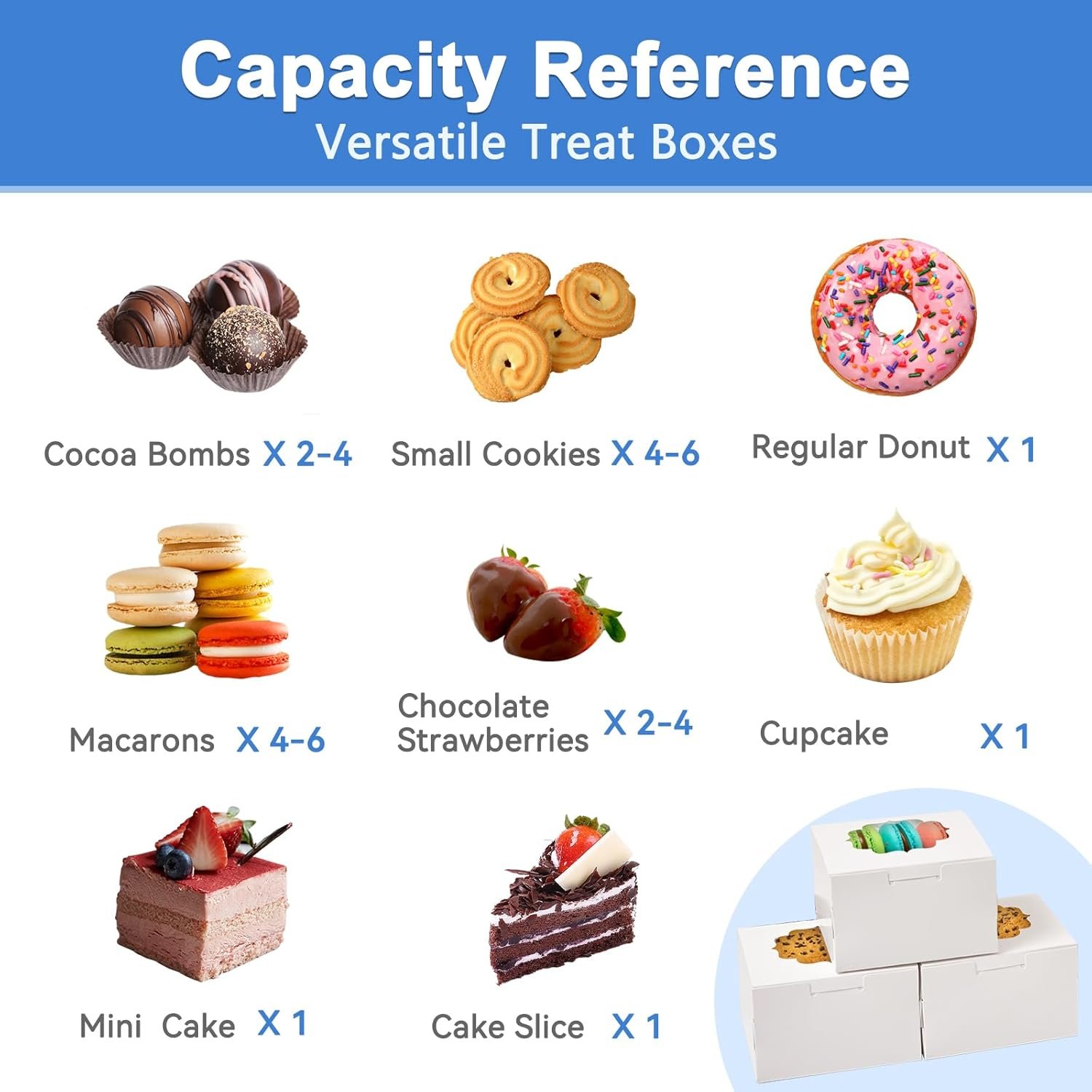 Wholesale 4x4x2.5 Inch White Cookie Boxes 50 Pack Bakery Window Treat Containers for Macarons Donuts Cake Slices Gifting To-Go Factory Wholesale 4x4x2.5 Inch White Cookie Boxes 50 Pack Bakery Window Treat Containers for Macarons Donuts Cake Slices Gifting To-Go Factory
