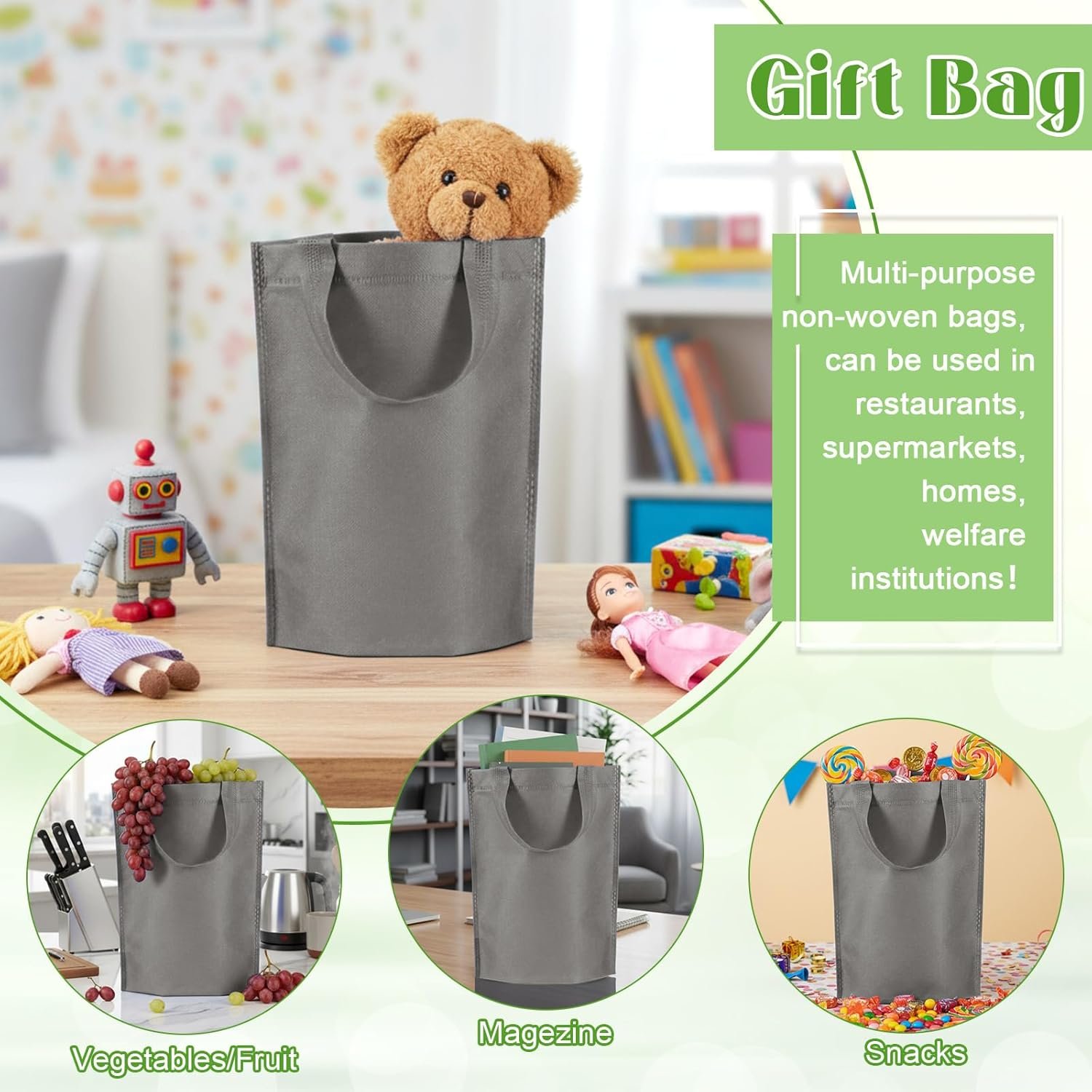 Wholesale Small Non Woven Gift Bags with Handles 8 x 4 x 10 Inch Reusable Foldable Grocery Treat Tote for Party Favor Factory