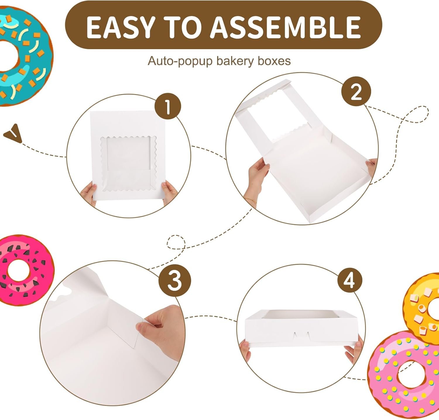 Wholesale 25pcs 12x12x2.5 White Bakery Boxes with Window Auto-Popup for Pies Cookies Desserts Pizza Strawberries Pastries Muffins Donuts Factory