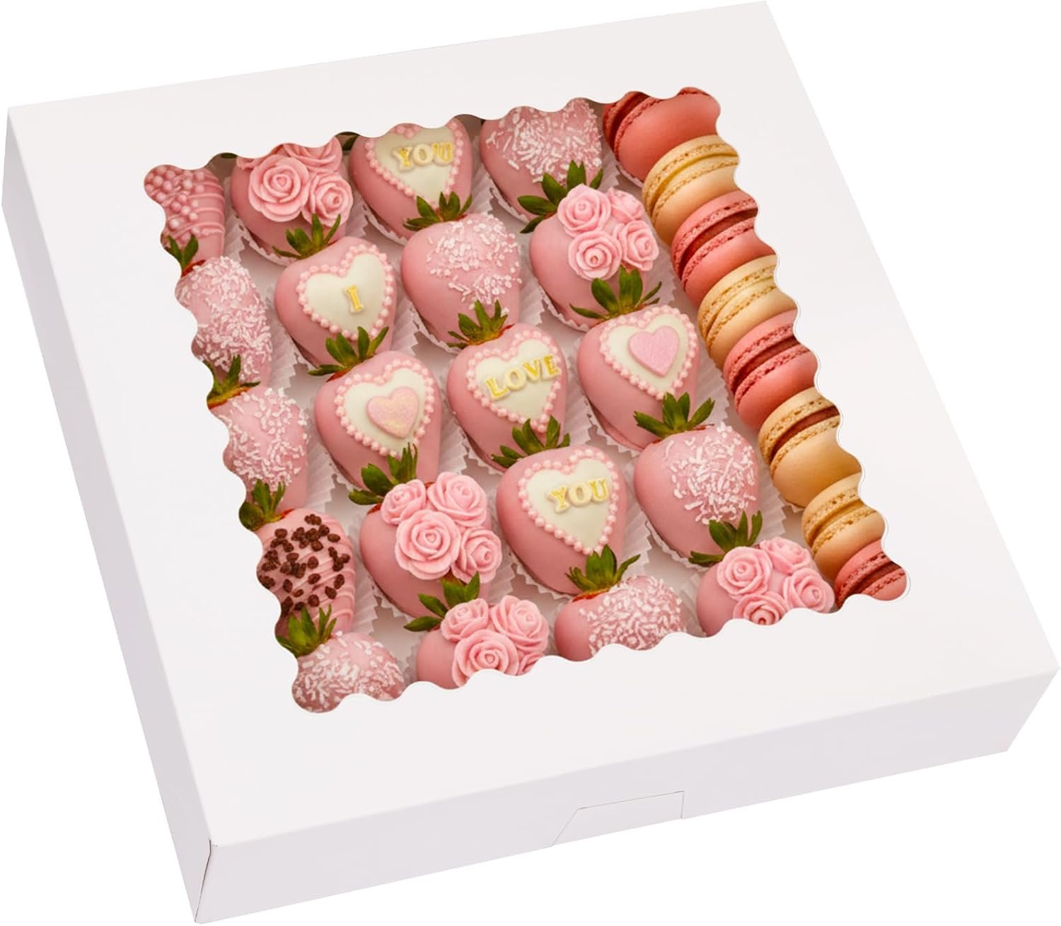 Moretoes 25pcs Pie Boxes, 12x12x2.5 White Bakery Boxes with Window, Auto-Popup Cookie Boxes for Pies, Treat Boxes Dessert Boxes for Pizza, Strawberries, Chocolate, Pastries, Muffins and Donuts