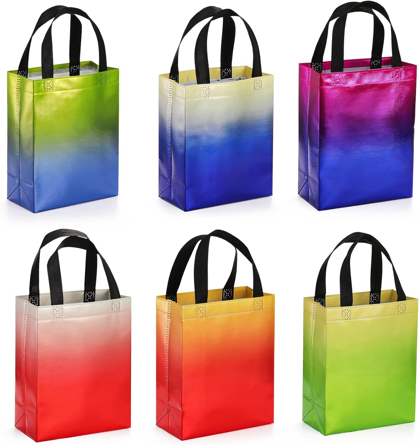 Wholesale 60 Pack 10 x 8 Inch Glossy Reusable Non-Woven Tote Shopping Bags with Handles for Grocery Gifts Party Favors Weddings Birthdays Bridal Showers in 6 Gradient Colors Factory Wholesale 60 Pack 10 x 8 Inch Glossy Reusable Non-Woven Tote Shopping Bags with Handles for Grocery Gifts Party Favors Weddings Birthdays Bridal Showers in 6 Gradient Colors Factory