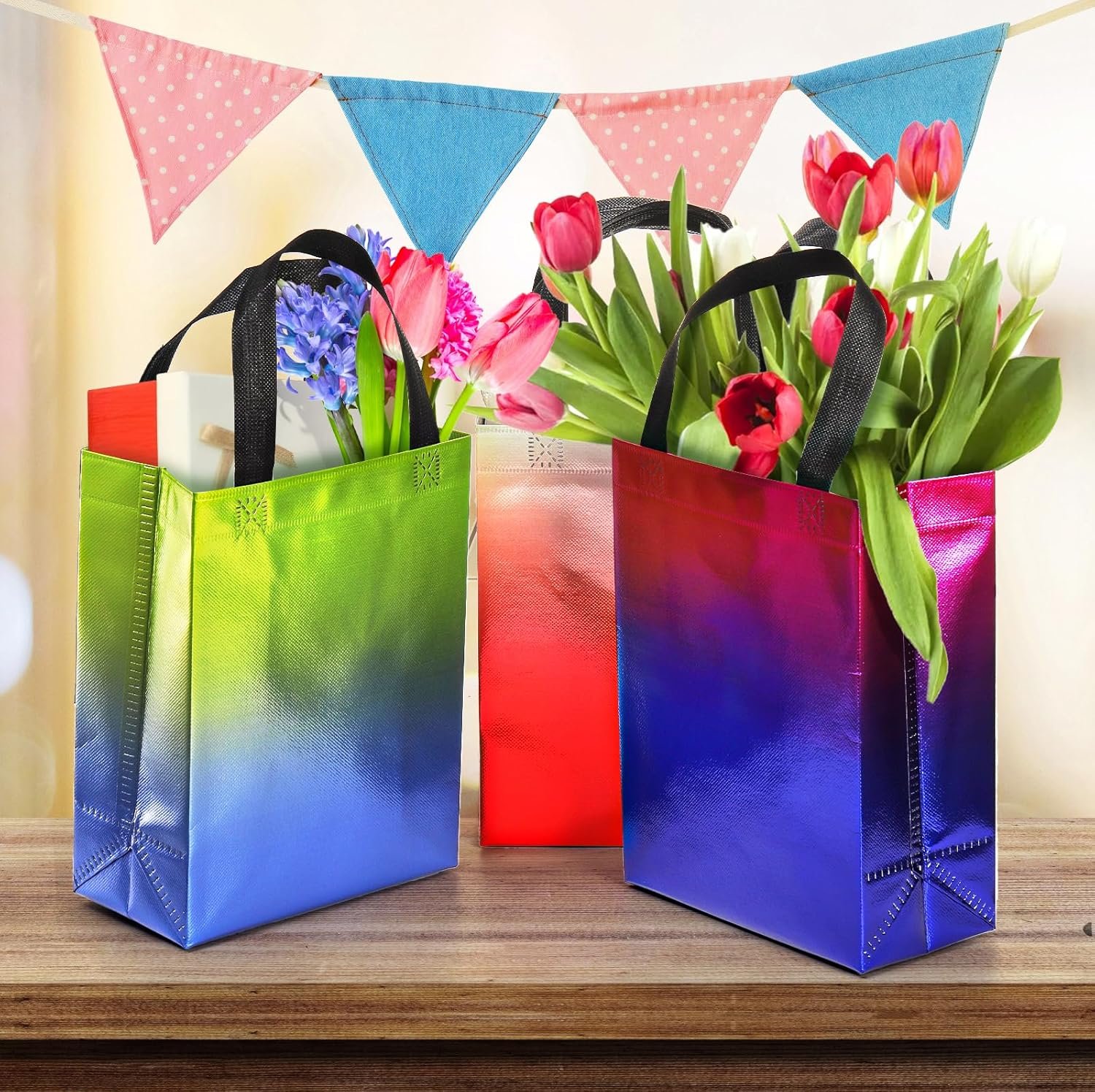 Wholesale 60 Pack 10 x 8 Inch Glossy Reusable Non-Woven Tote Shopping Bags with Handles for Grocery Gifts Party Favors Weddings Birthdays Bridal Showers in 6 Gradient Colors Factory Wholesale 60 Pack 10 x 8 Inch Glossy Reusable Non-Woven Tote Shopping Bags with Handles for Grocery Gifts Party Favors Weddings Birthdays Bridal Showers in 6 Gradient Colors Factory