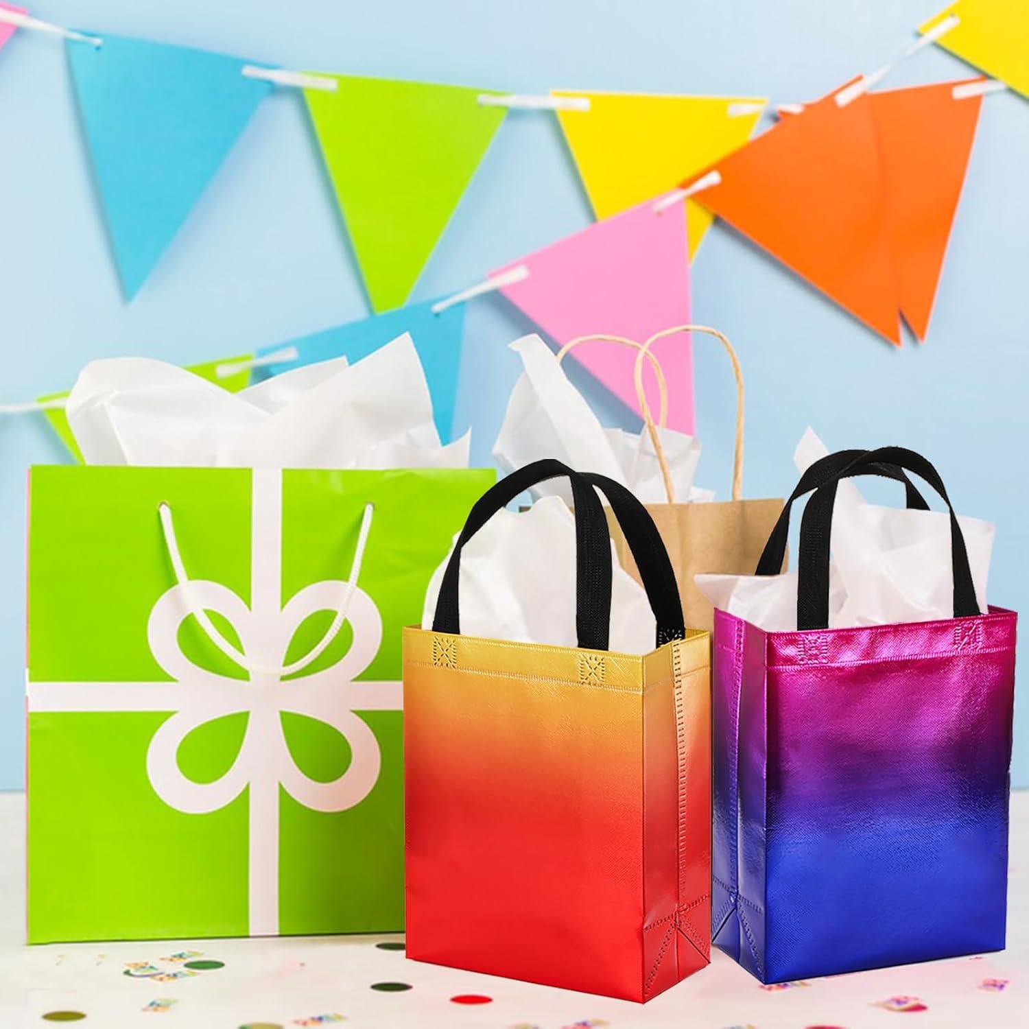 Wholesale 60 Pack 10 x 8 Inch Glossy Reusable Non-Woven Tote Shopping Bags with Handles for Grocery Gifts Party Favors Weddings Birthdays Bridal Showers in 6 Gradient Colors Factory Wholesale 60 Pack 10 x 8 Inch Glossy Reusable Non-Woven Tote Shopping Bags with Handles for Grocery Gifts Party Favors Weddings Birthdays Bridal Showers in 6 Gradient Colors Factory