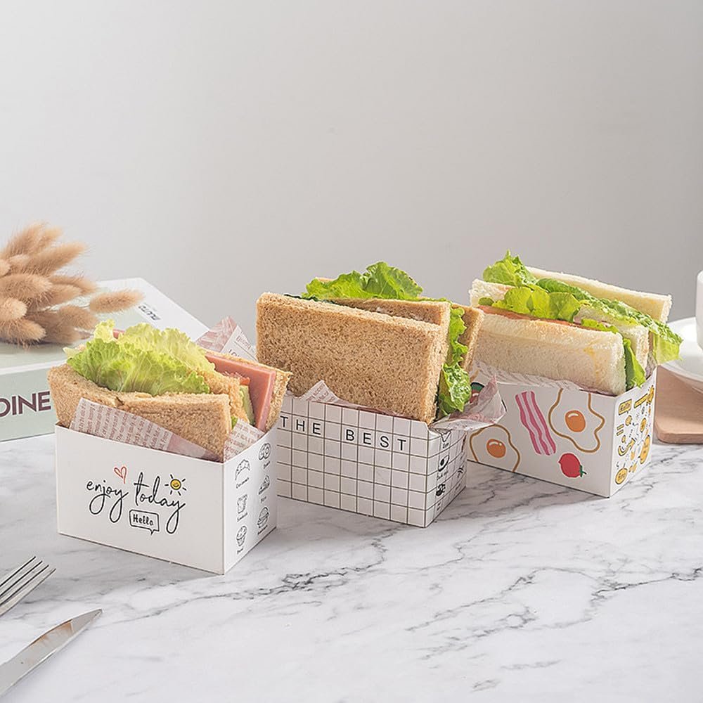 Wholesale 50 Pack Paper Takeout Containers Mini Burger Sandwich Boxes with 50 Oil-Resistant Sheets for Restaurants Picnics Parties Factory