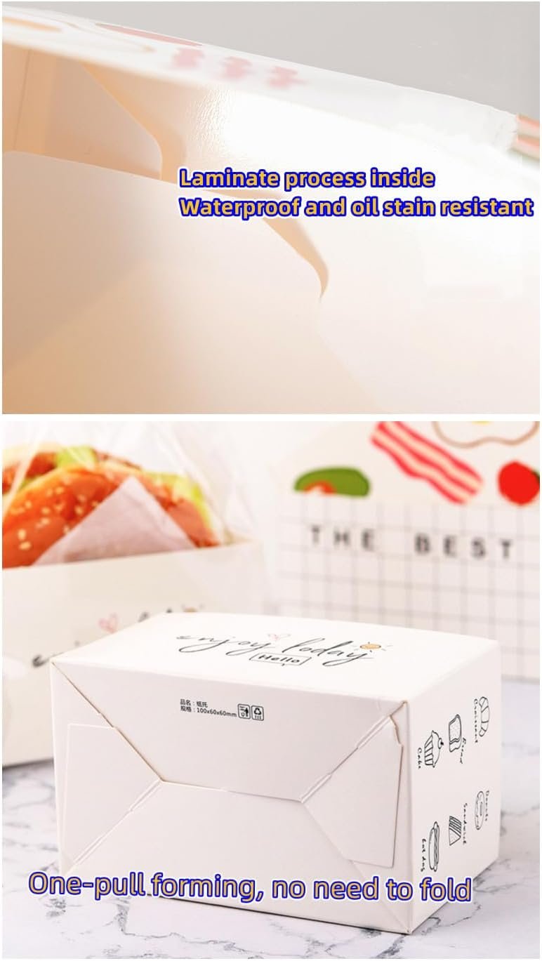 Wholesale 50 Pack Paper Takeout Containers Mini Burger Sandwich Boxes with 50 Oil-Resistant Sheets for Restaurants Picnics Parties Factory