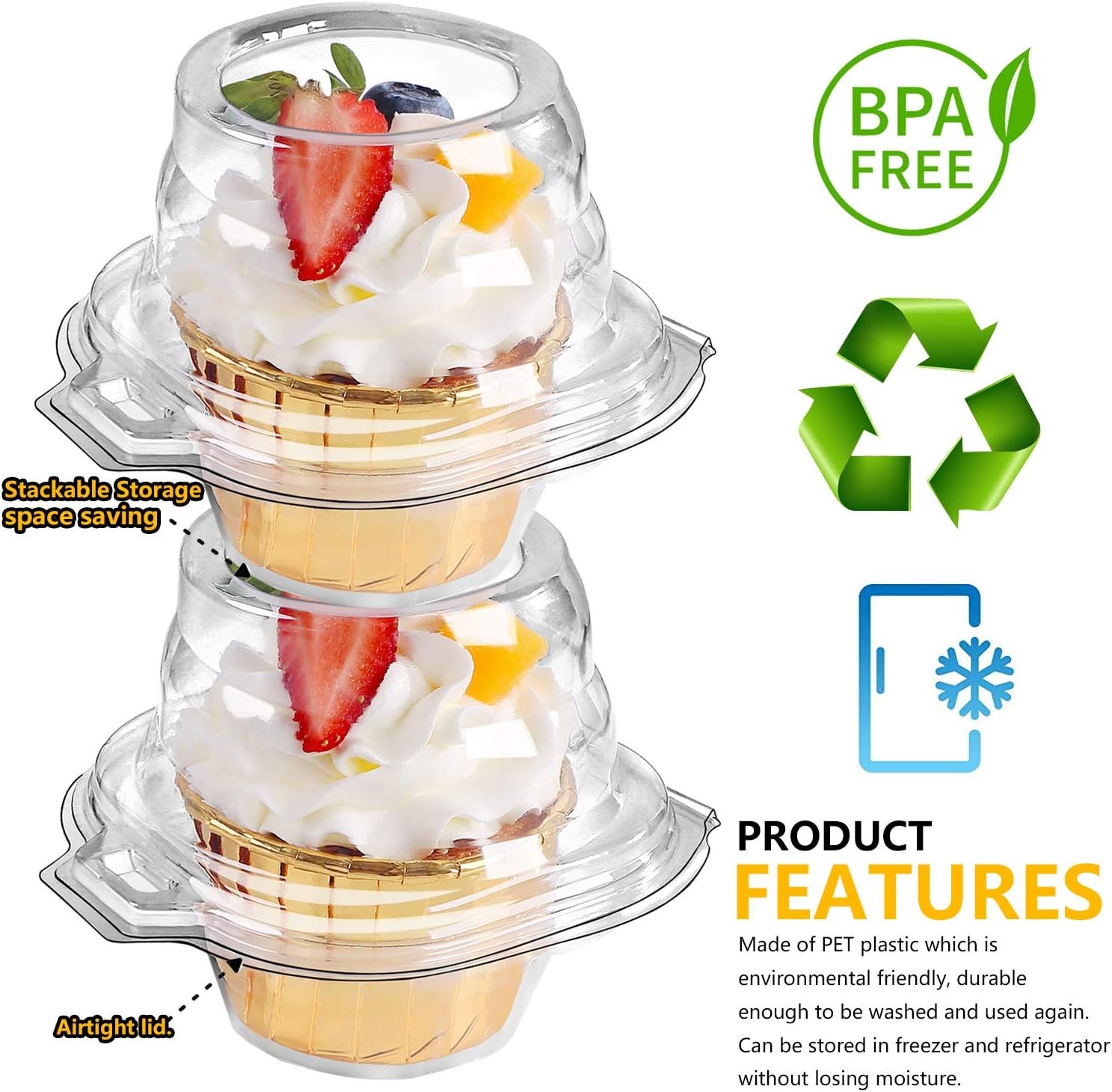 Wholesale 120-Pack Stackable Individual Cupcake Containers Single Compartment Disposable Deep Dome Clear Plastic BPA-Free Holders Factory
