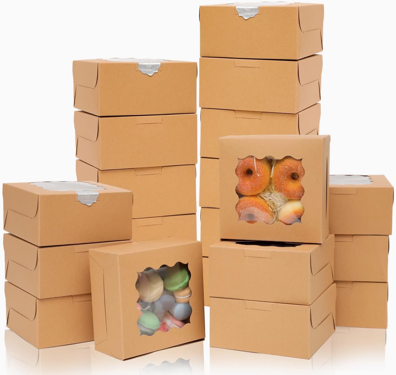 Wholesale 60pcs Kraft Bakery Boxes with Window 6x6x3 Inches Thick Sturdy for Macaroon Pastry Cookies supplier