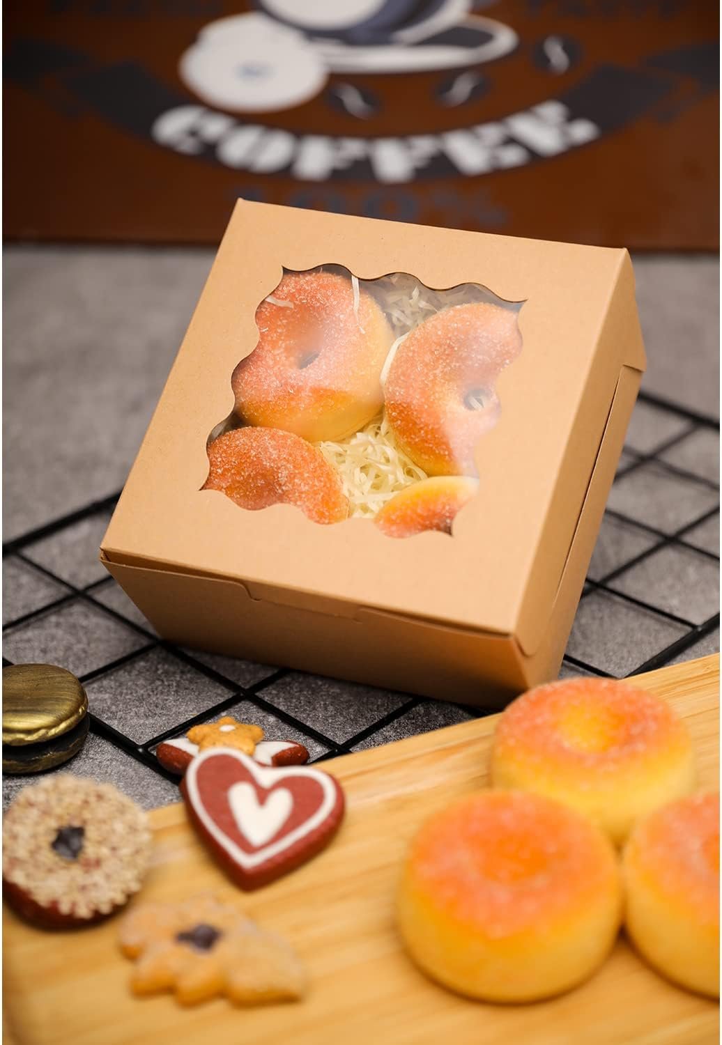 Wholesale 60pcs Kraft Bakery Boxes with Window 6x6x3 Inches Thick Sturdy for Macaroon Pastry Cookies supplier