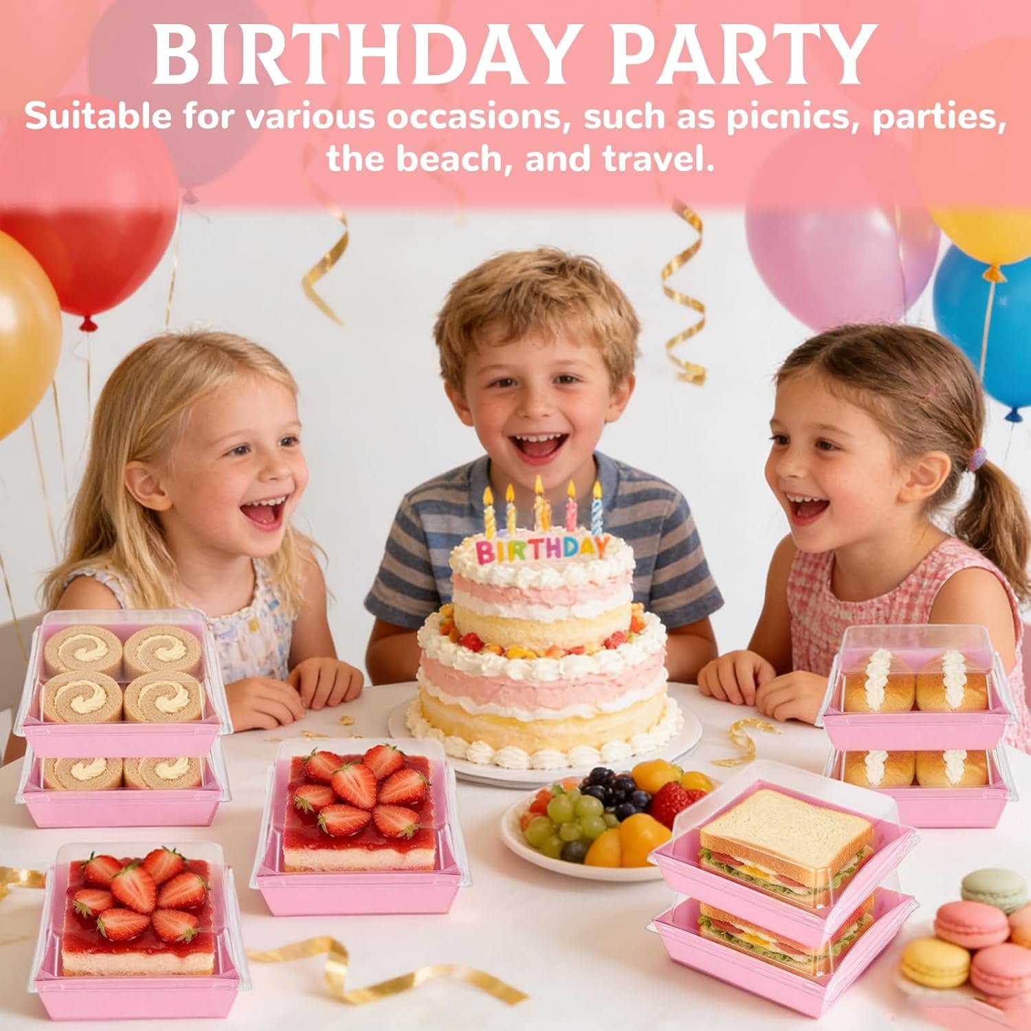 Wholesale 100 Pcs 5 Inch Mini Square Charcuterie Boxes with Clear Lids Disposable Paper Food Containers for Bakery Party Sandwiches Sushi Cookies Cakes Fruit Slices Valentine's Day Pink Factory