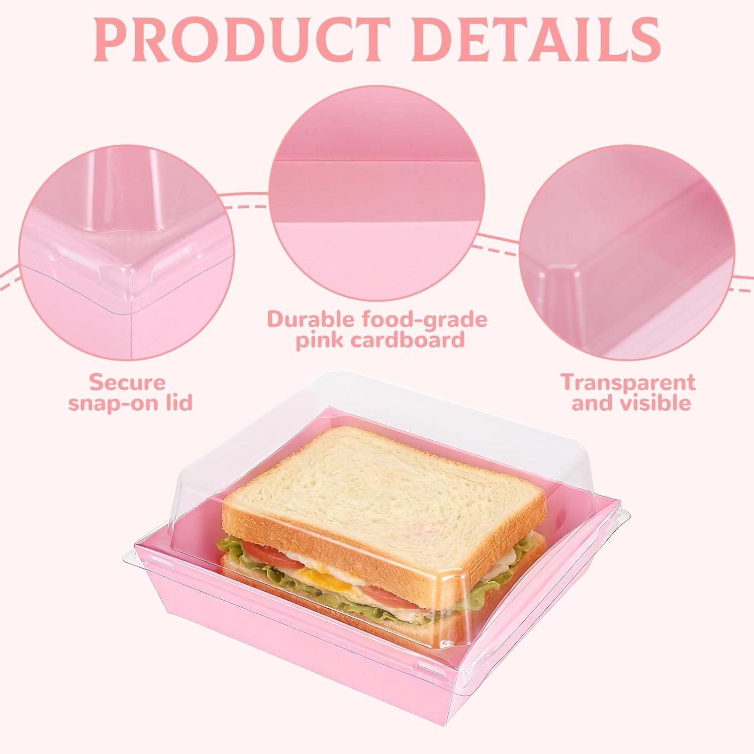 Wholesale 100 Pcs 5 Inch Mini Square Charcuterie Boxes with Clear Lids Disposable Paper Food Containers for Bakery Party Sandwiches Sushi Cookies Cakes Fruit Slices Valentine's Day Pink Factory