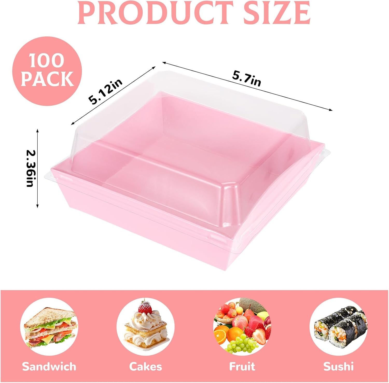 Wholesale 100 Pcs 5 Inch Mini Square Charcuterie Boxes with Clear Lids Disposable Paper Food Containers for Bakery Party Sandwiches Sushi Cookies Cakes Fruit Slices Valentine's Day Pink Factory
