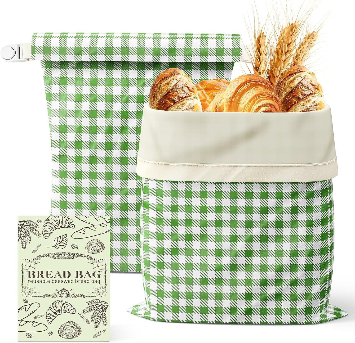 Large Beeswax Bread Bags for Sourdough, 13" W x 17" H Reusable Cotton Material, Ideal for Sourdough Bread Storage to Keep Fresh Lock Moisture Bread Boxes (2 Pack)