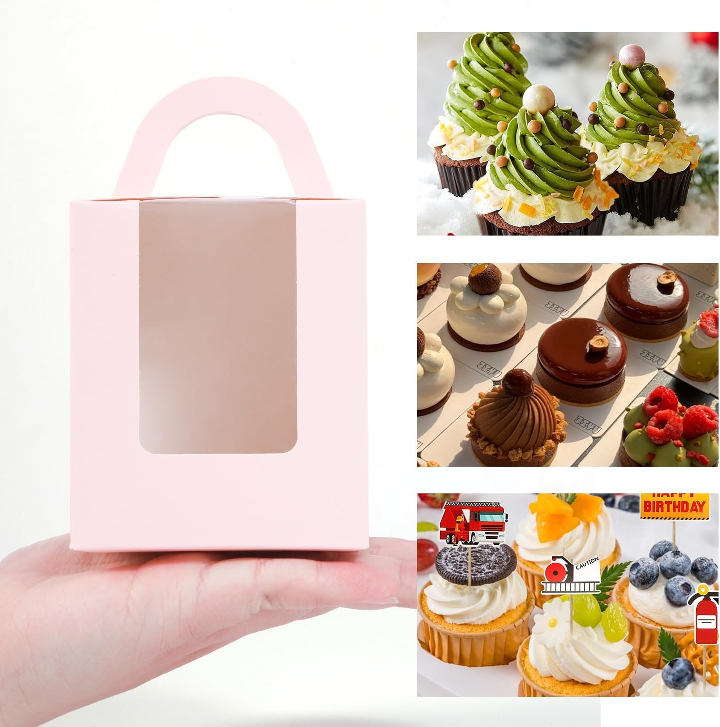 Wholesale Pink 70-Pack Single Cupcake Containers with Insert Window and Handle, Portable Holders for Bakery Wedding Party Favors, Factory